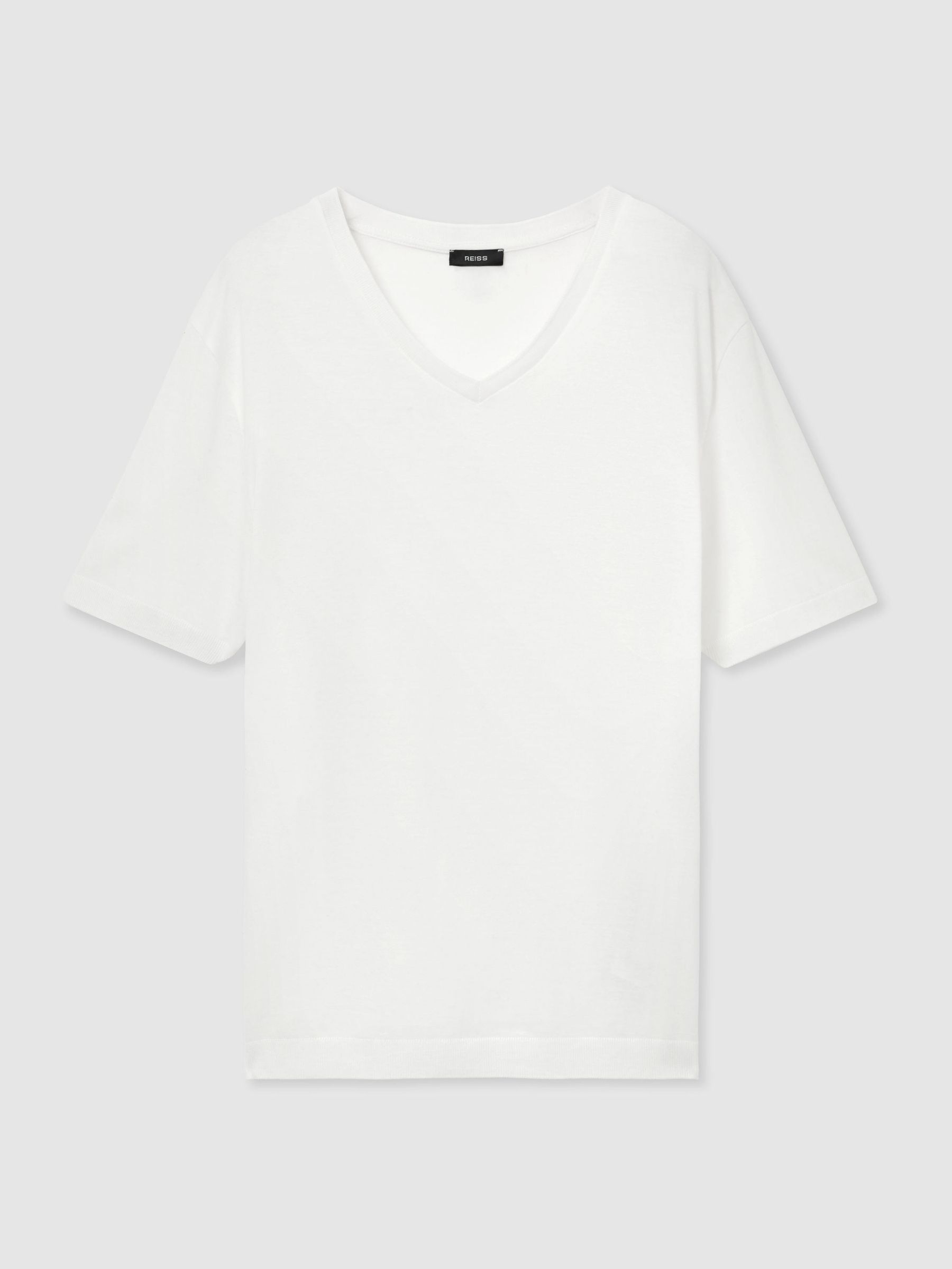 Cotton-Modal V-Neck Tailored-Fit T-Shirt in White - Image 2 de 6