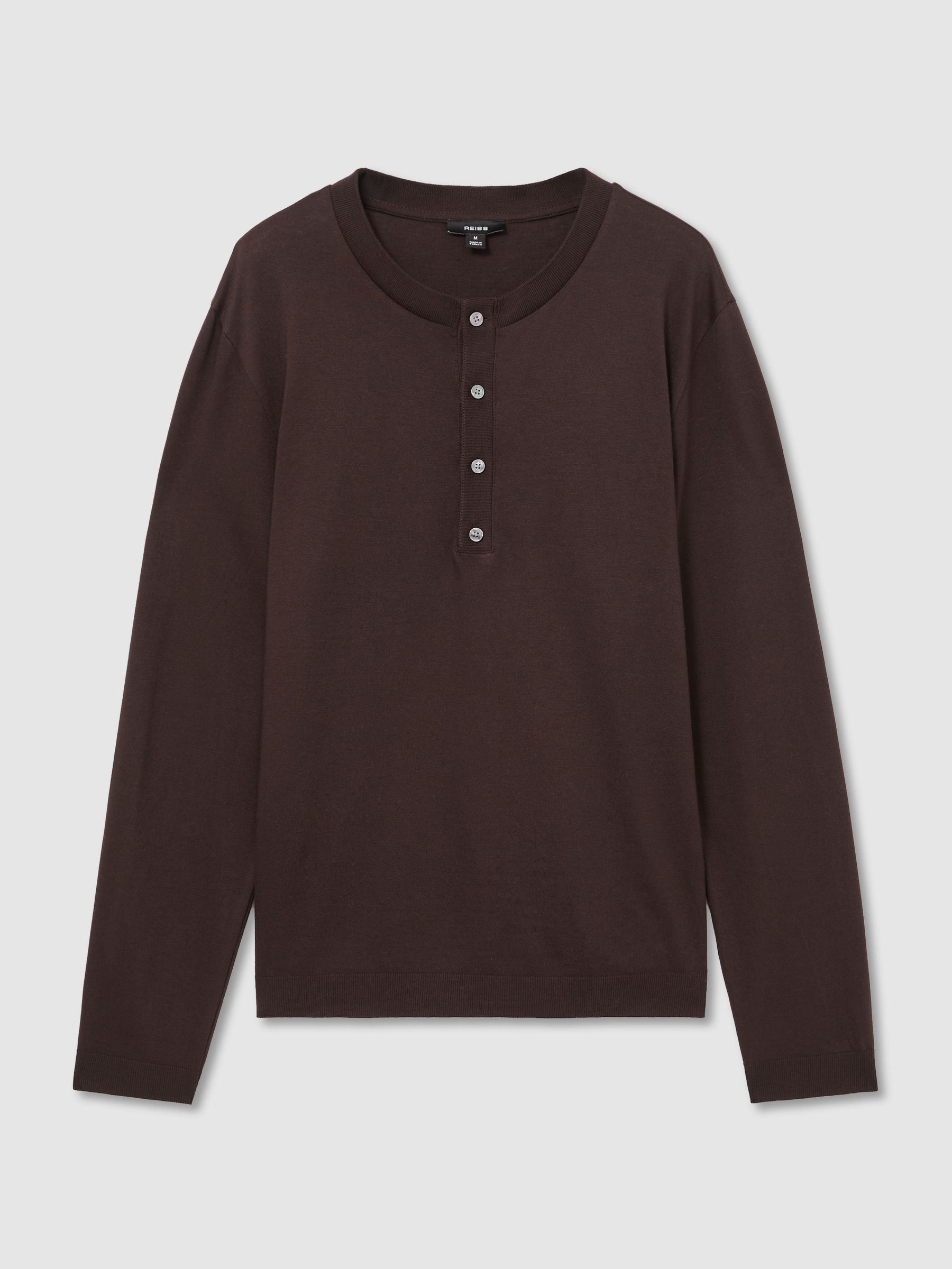 Cotton-Modal Long-Sleeve Henley T-Shirt in Dark Brown - Image 2 of 7
