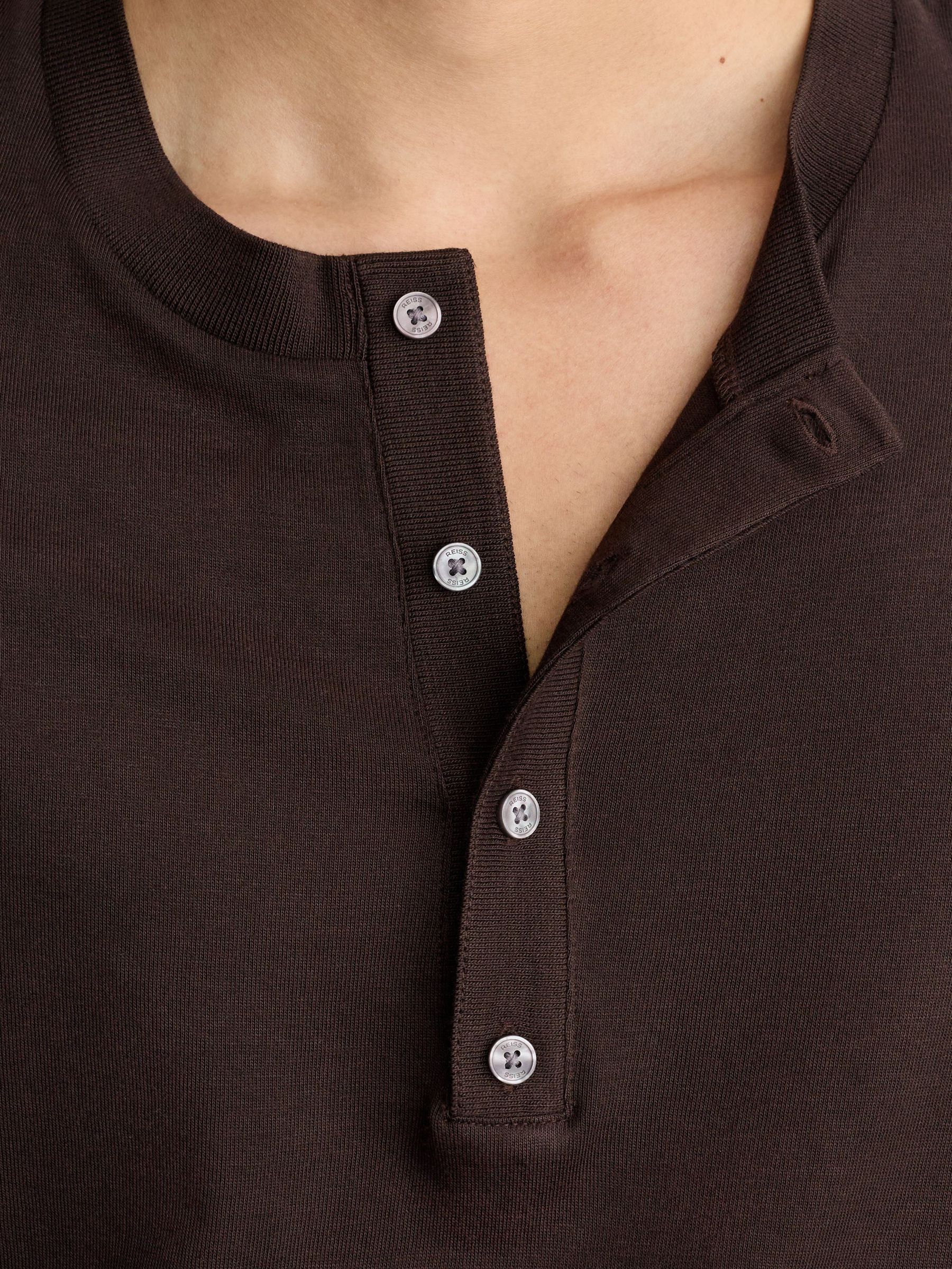 Cotton-Modal Long-Sleeve Henley T-Shirt in Dark Brown - Image 4 of 7