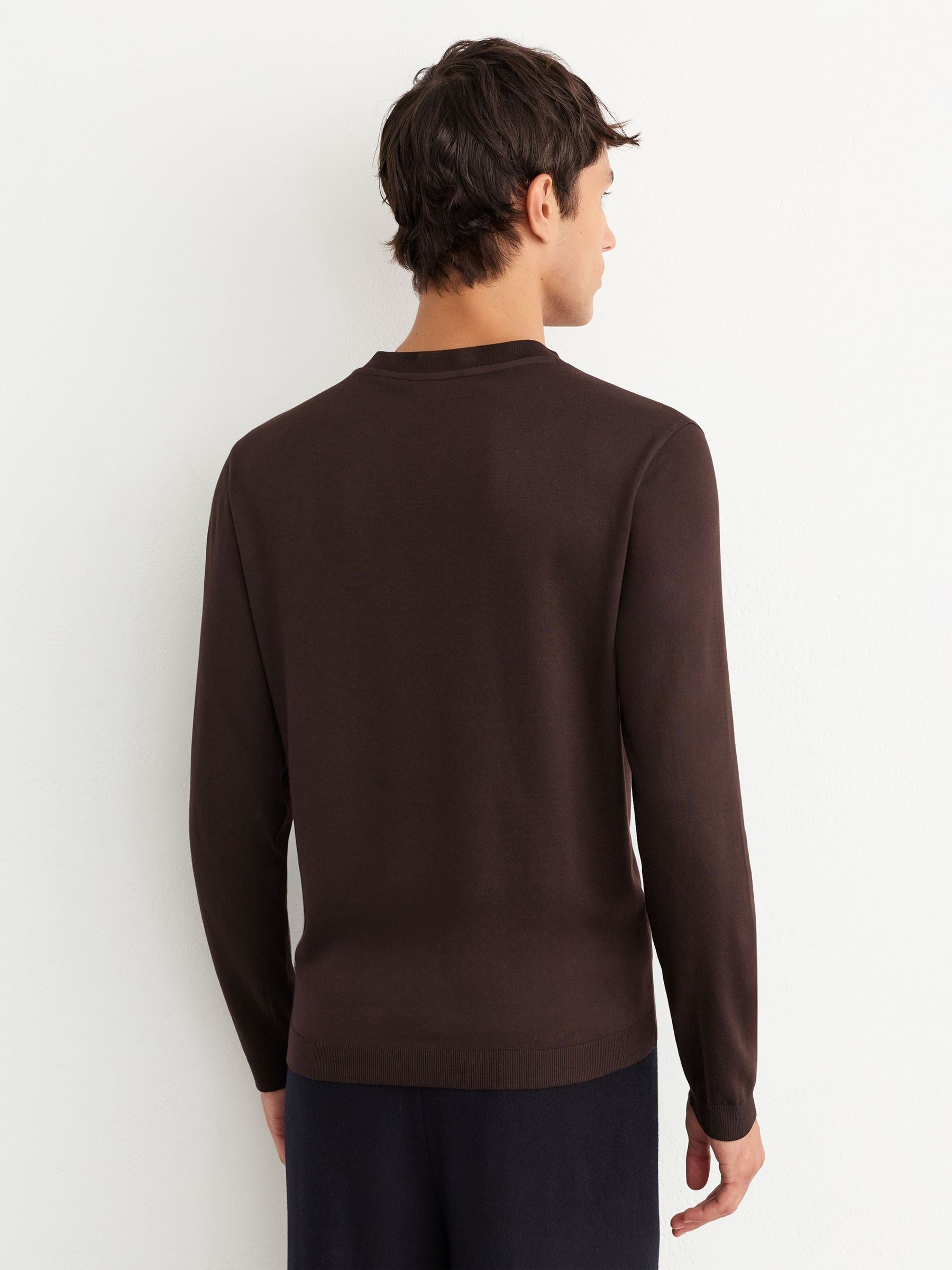 Cotton-Modal Long-Sleeve Henley T-Shirt in Dark Brown - Image 5 of 7
