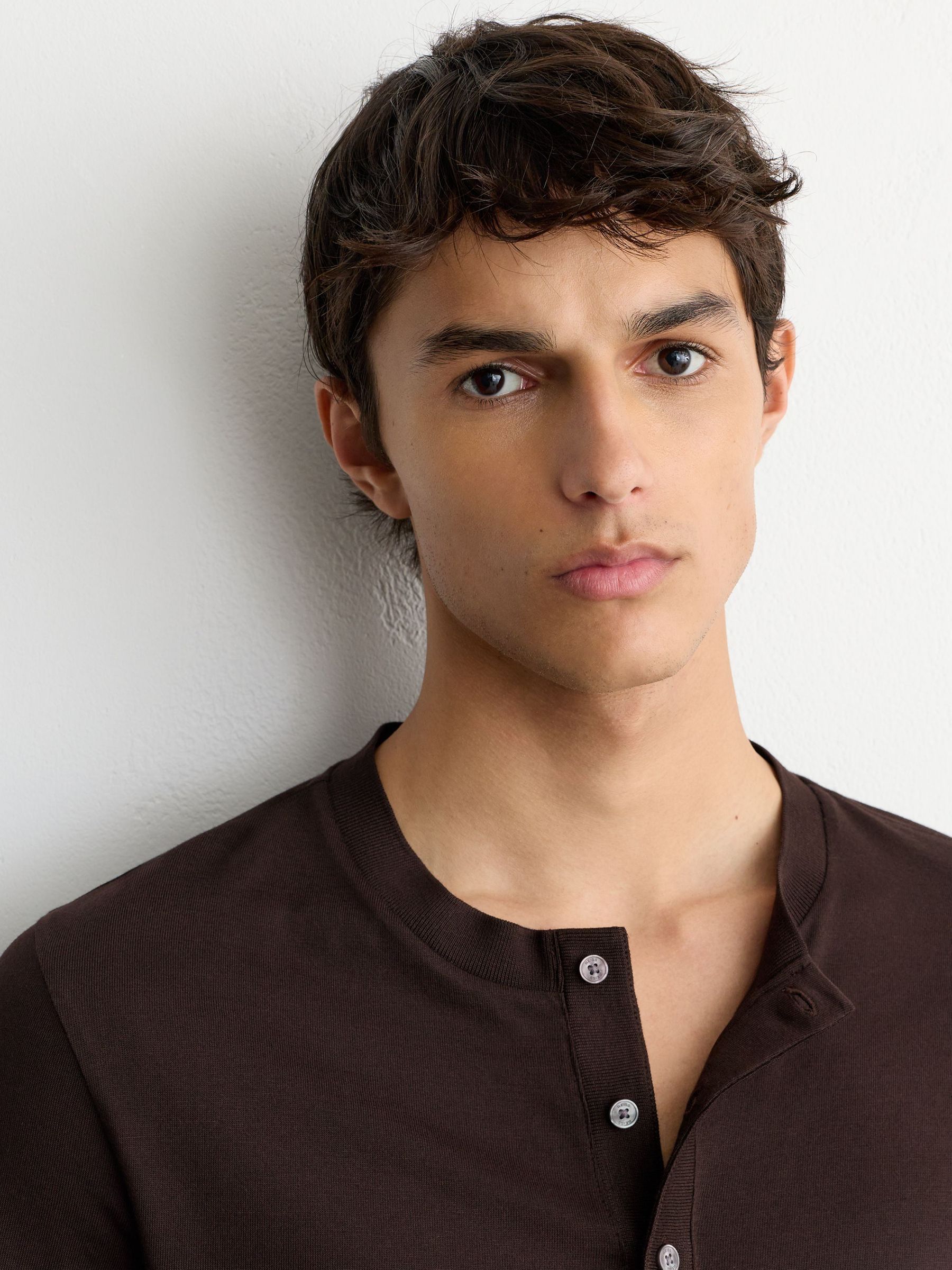 Cotton-Modal Long-Sleeve Henley T-Shirt in Dark Brown - Image 6 of 7