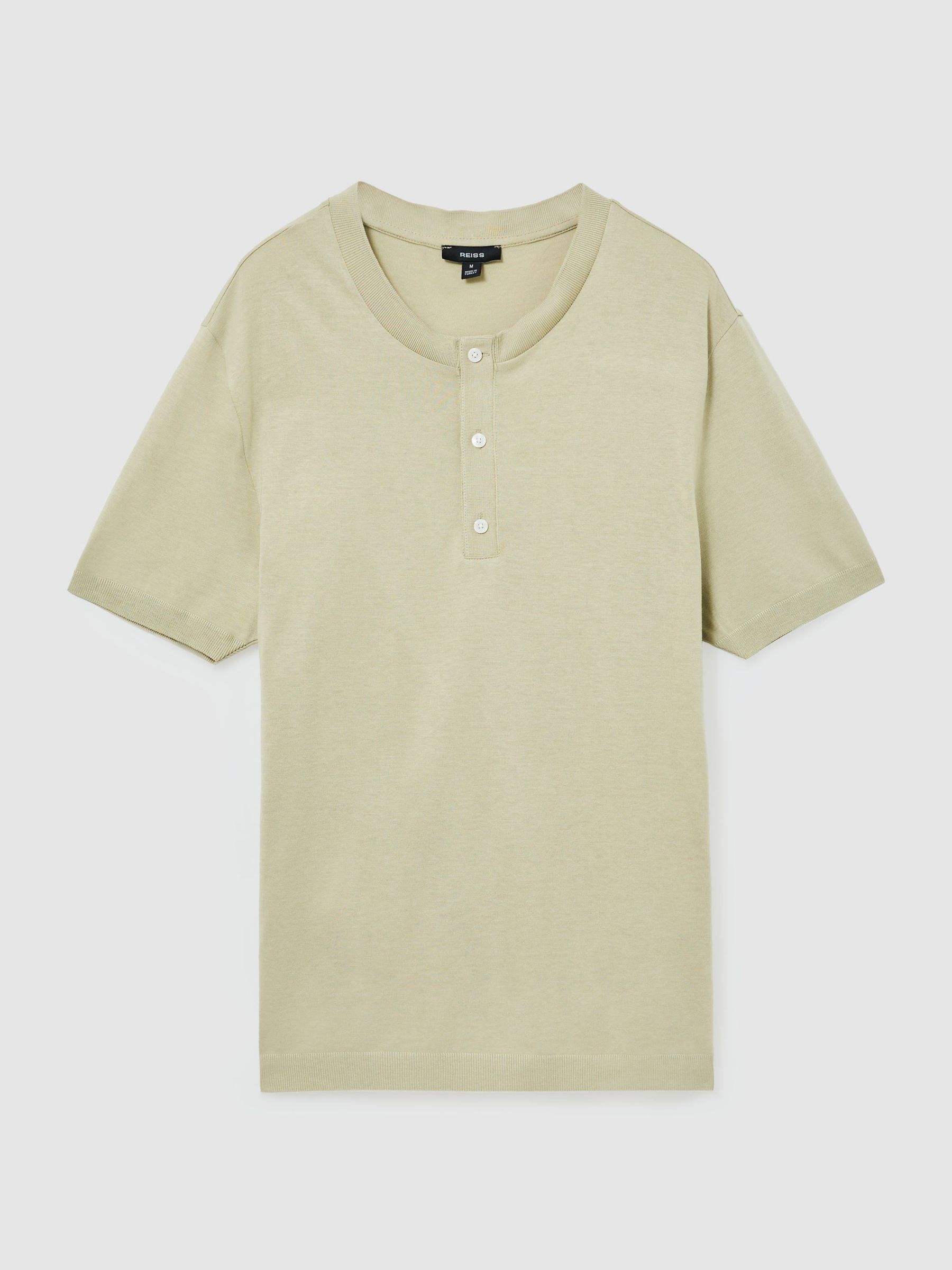 Cotton-Modal Tailored-Fit Henley T-Shirt in Green - Image 2 of 6 Cotton-Modal Tailored-Fit Henley T-Shirt in Green - Image 2 of 6
