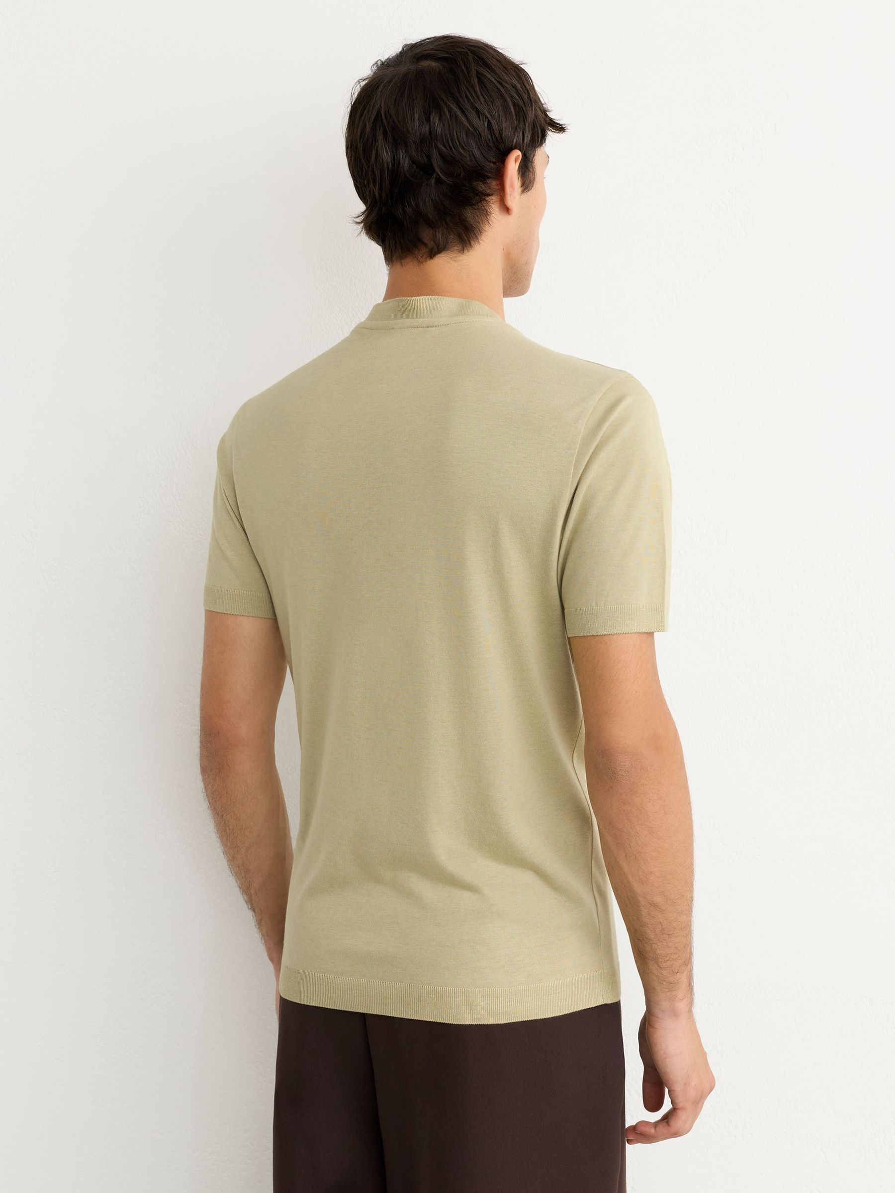 Cotton-Modal Tailored-Fit Henley T-Shirt in Green - Image 5 of 6