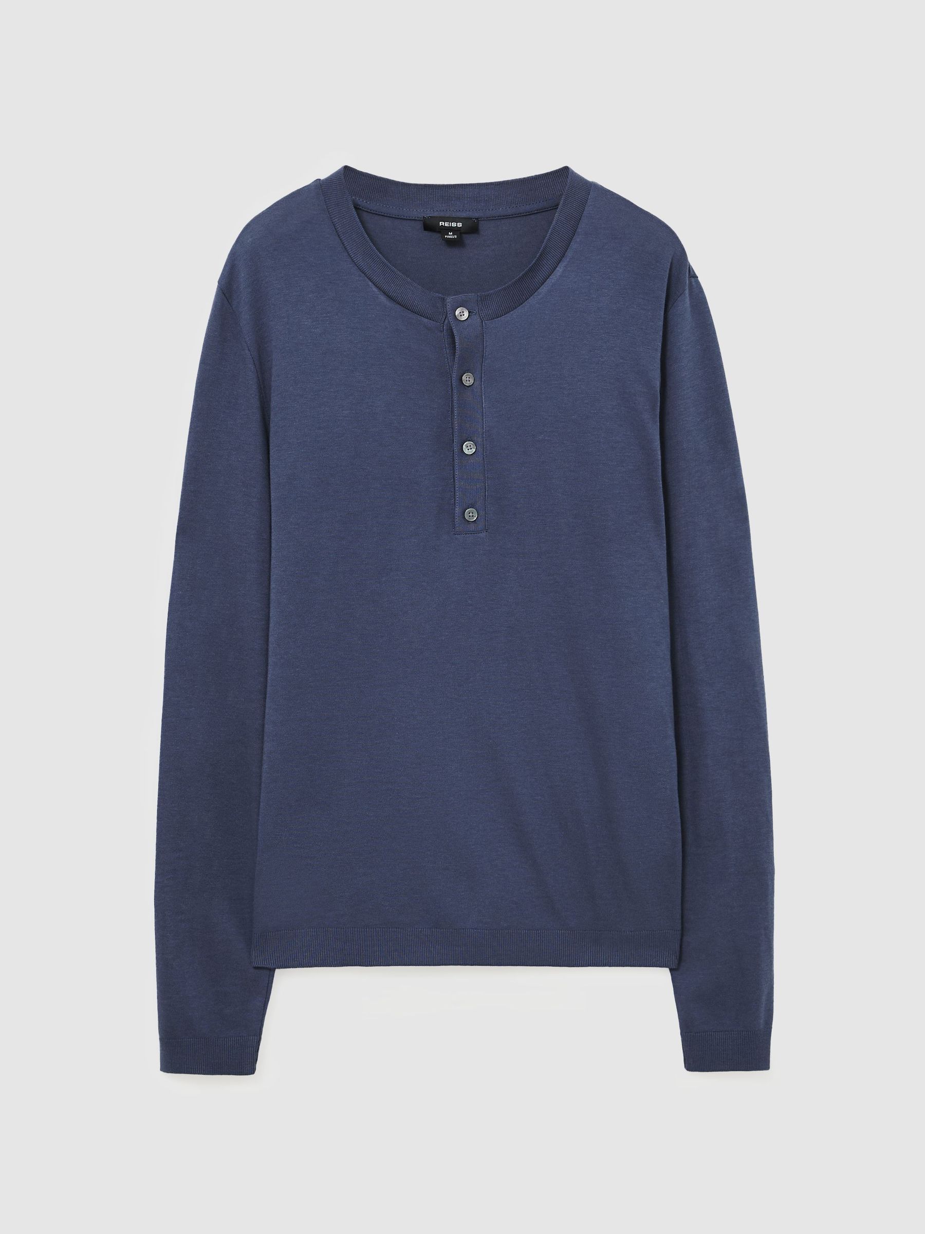 Cotton-Modal Long-Sleeve Henley T-Shirt in Airforce Blue - Image 2 of 6
