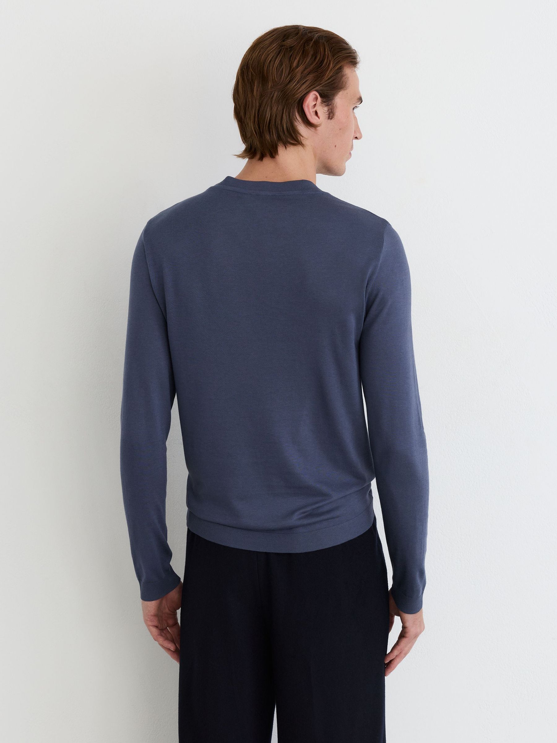 Cotton-Modal Long-Sleeve Henley T-Shirt in Airforce Blue - Image 5 of 6