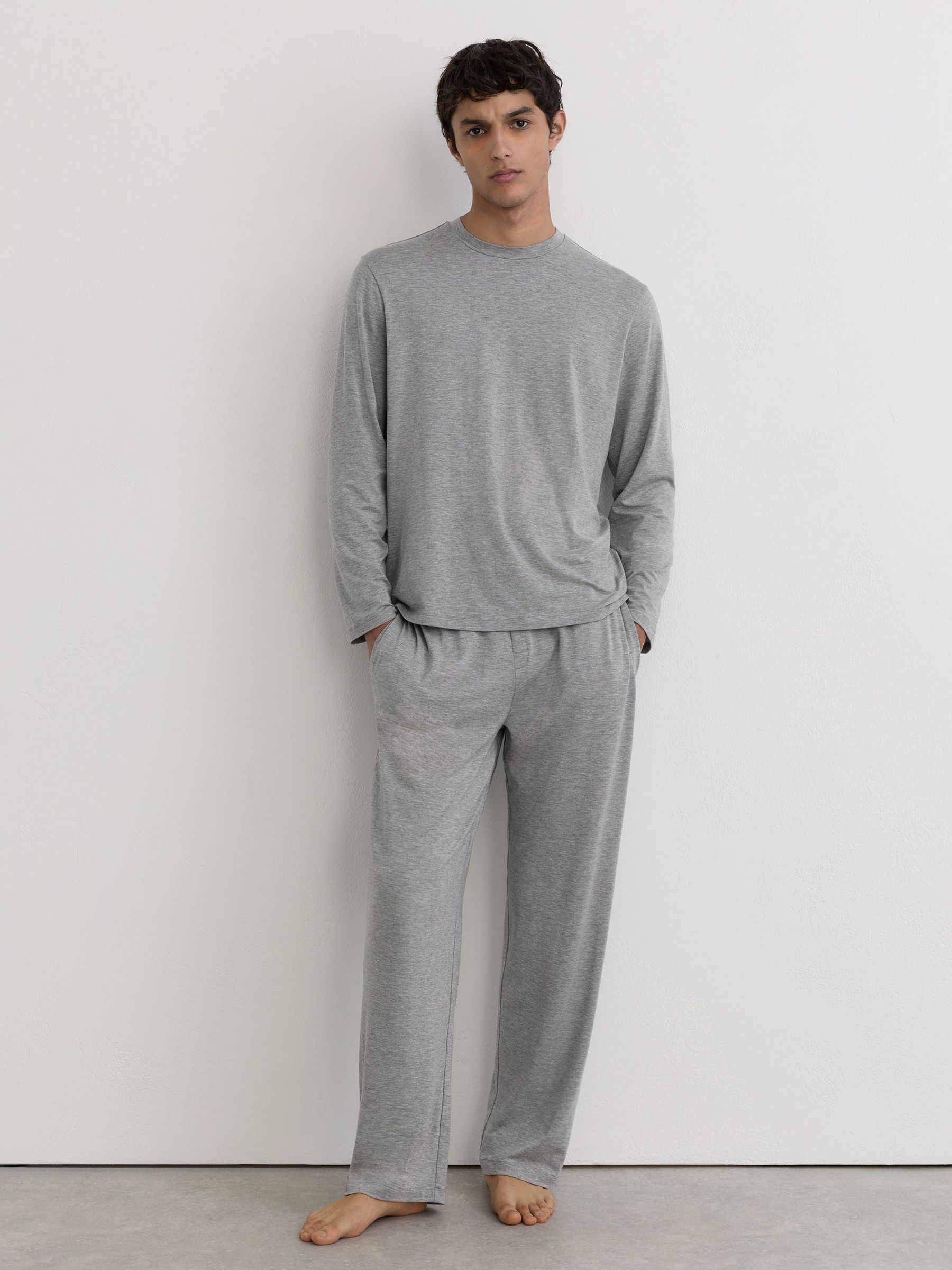 Lyocell-Modal Crew-Neck Lounge T-Shirt in Grey Melange - Image 3 of 7