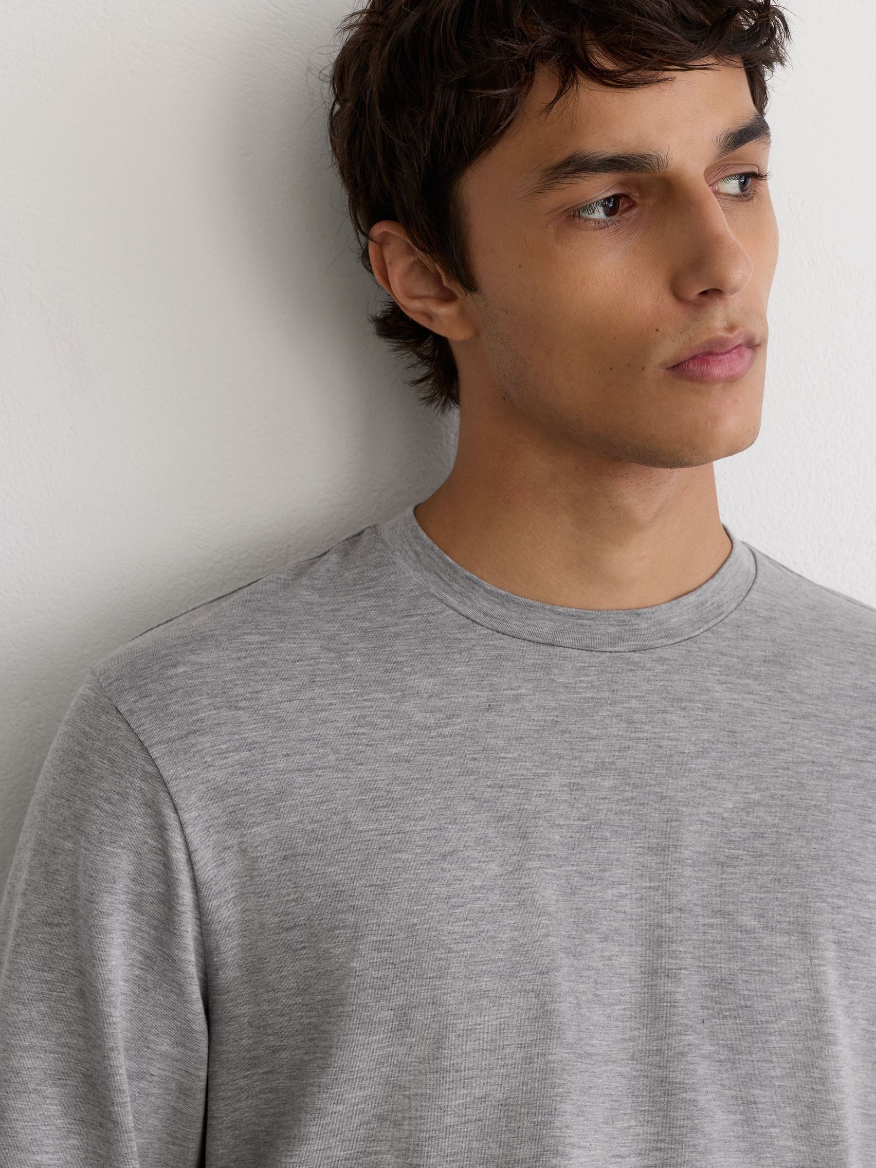 Lyocell-Modal Crew-Neck Lounge T-Shirt in Grey Melange - Image 4 of 7