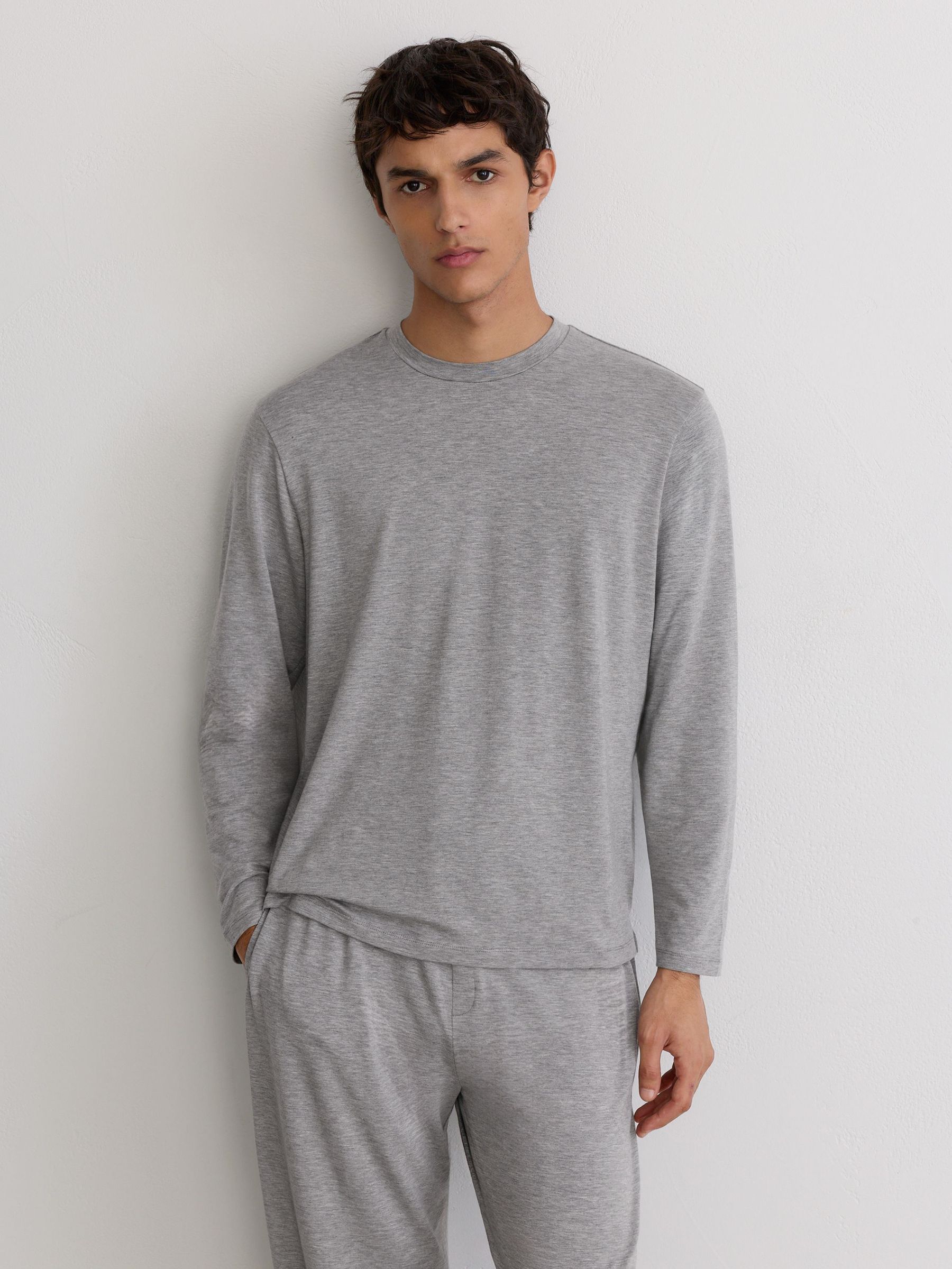 Lyocell-Modal Crew-Neck Lounge T-Shirt in Grey Melange - Image 6 of 7