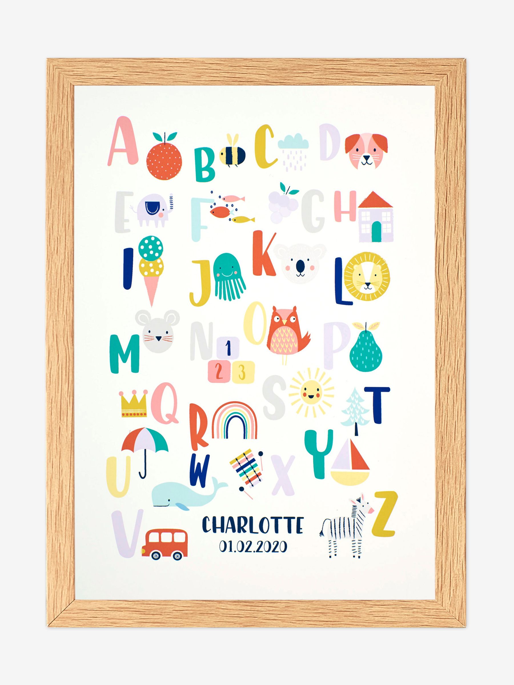 Oak Personalised & Framed Bright Alphabet Print - Image 1 of 1