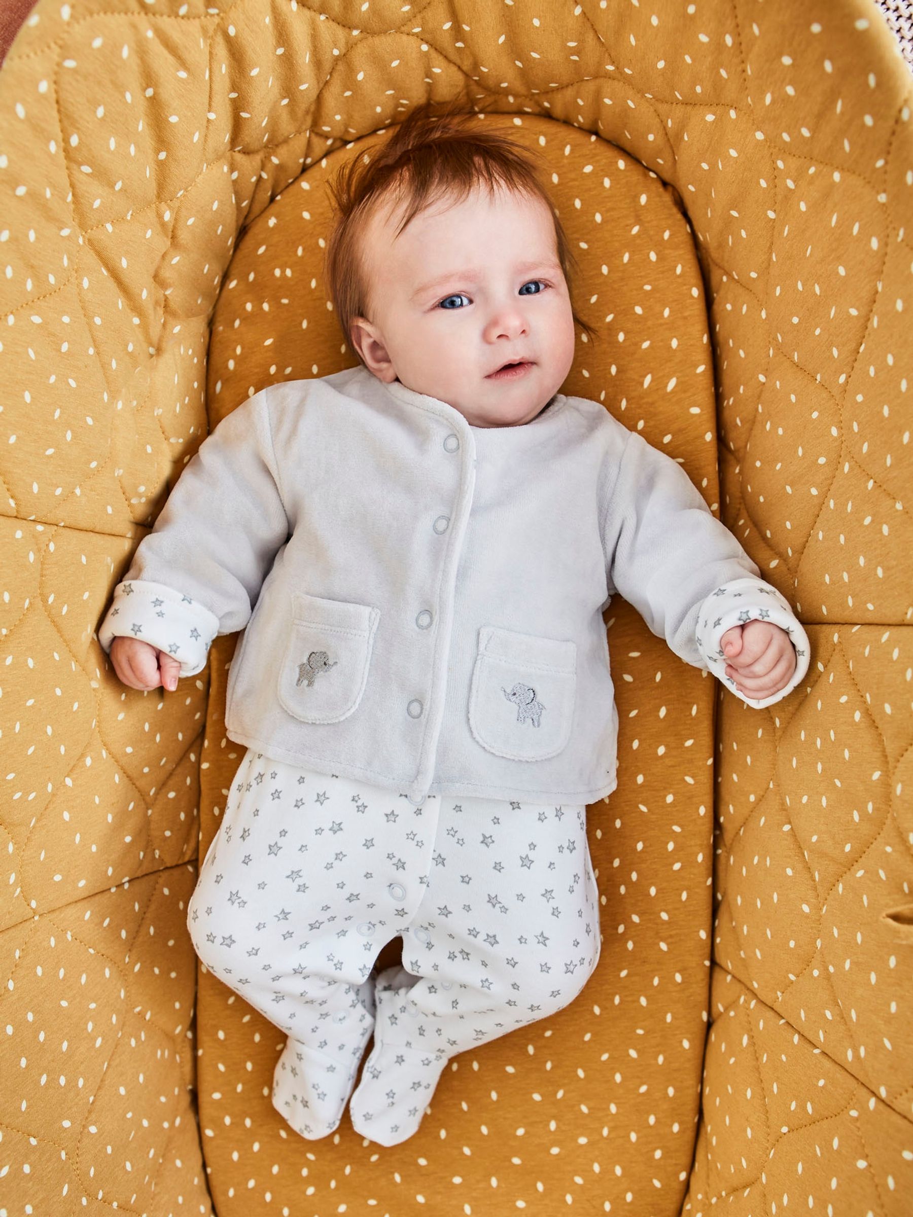 Grey Elephant 2-Piece Baby Sleepsuit & Velour Jacket Set - Image 1 of 8
