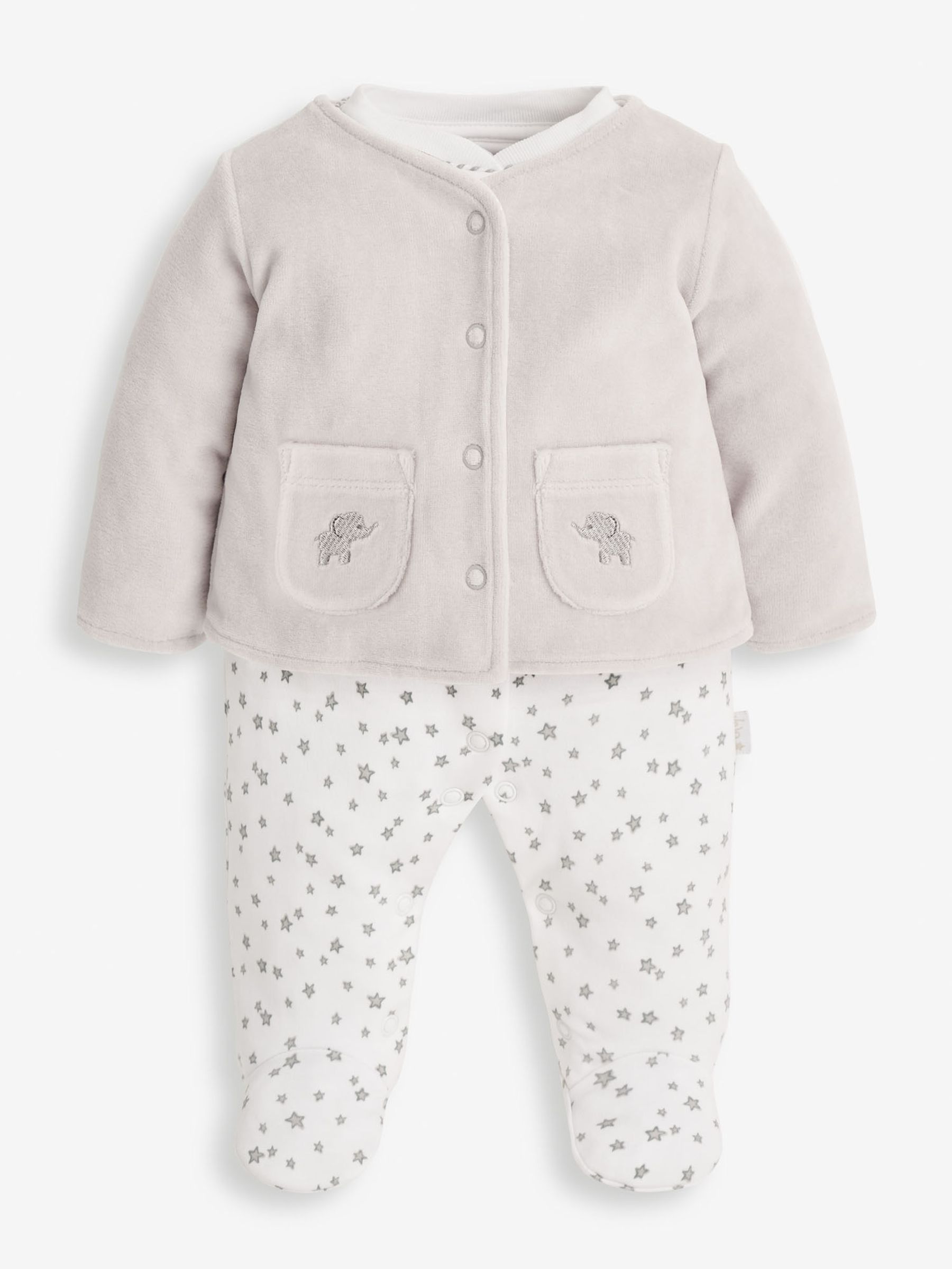 Grey Elephant 2-Piece Baby Sleepsuit & Velour Jacket Set - Image 3 of 8