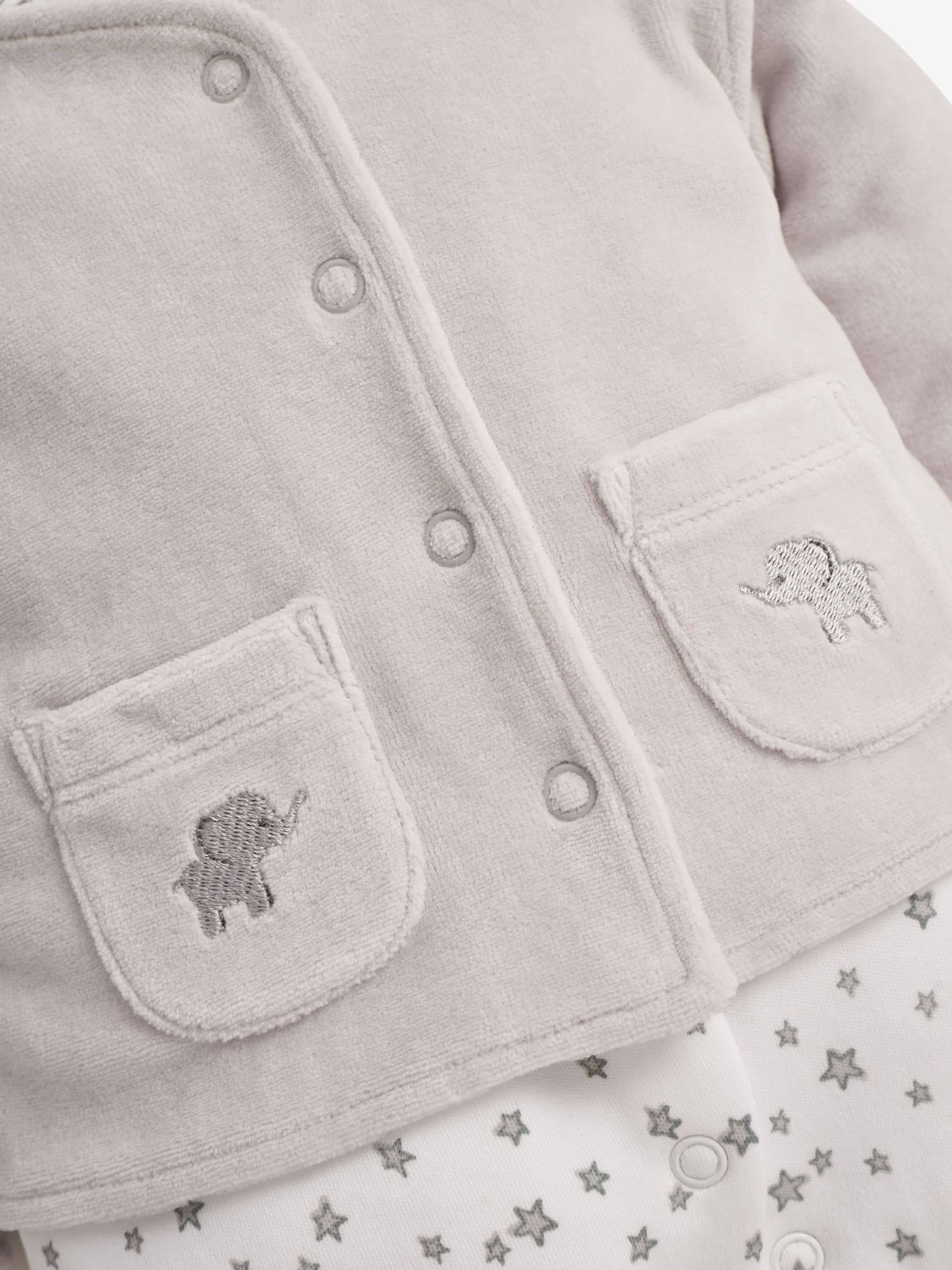 Grey Elephant 2-Piece Baby Sleepsuit & Velour Jacket Set - Image 7 of 8