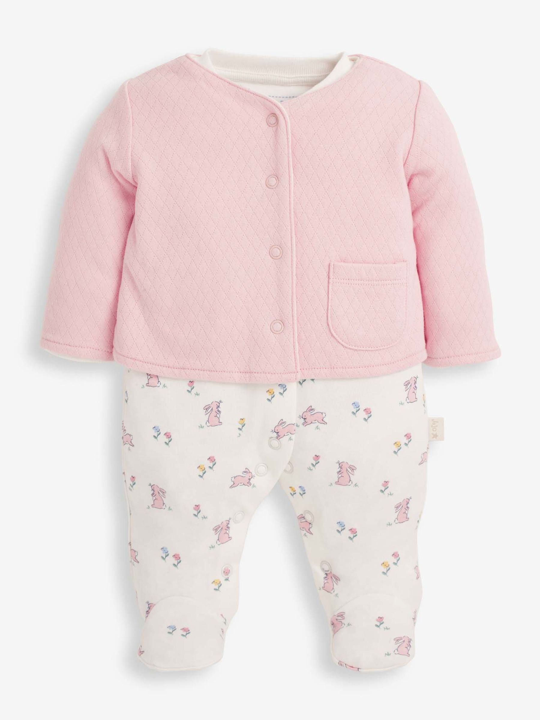 モモママ Pink Bunny Baby Sleepsuit and Jacket Set 2 Piece | JoJo