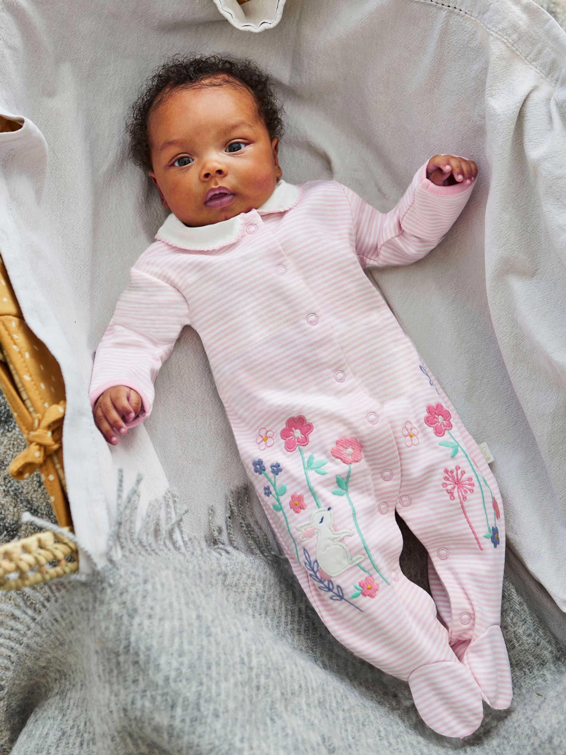 Pink Bunny Appliqué Cotton Baby Sleepsuit - Image 1 of 5