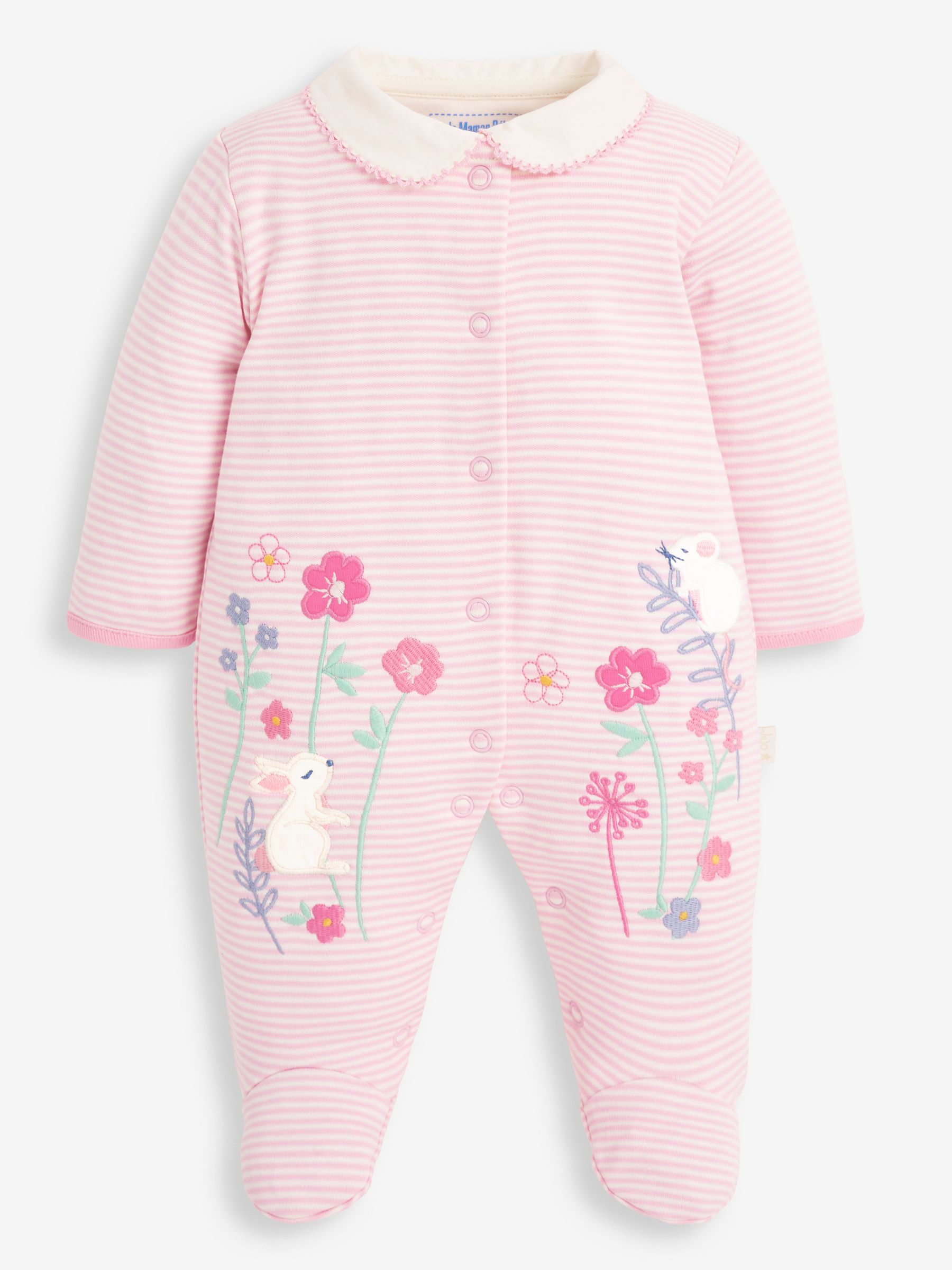 Pink Bunny Appliqué Cotton Baby Sleepsuit - Image 3 of 5