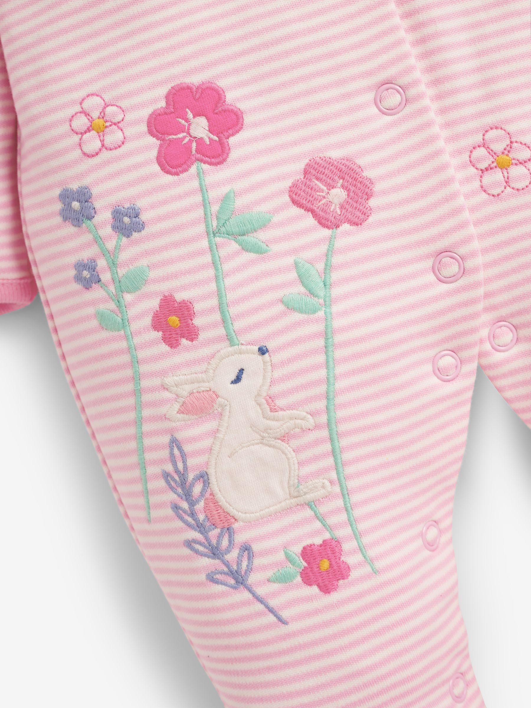 Pink Bunny Appliqué Cotton Baby Sleepsuit - Image 4 of 5