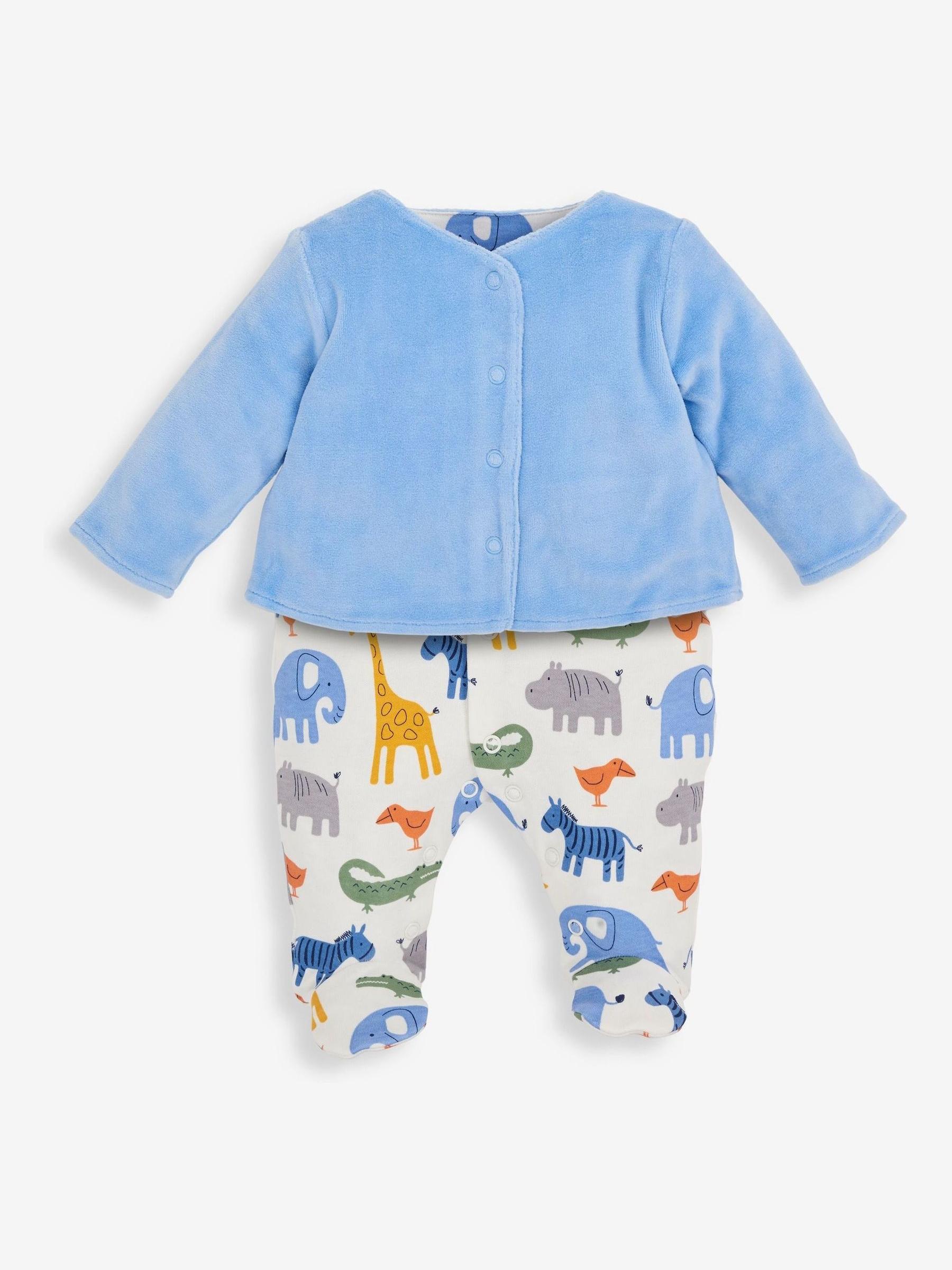 2-Piece Blue Sleepsuit & Velour Jacket Set in Safari - Image 1 of 5