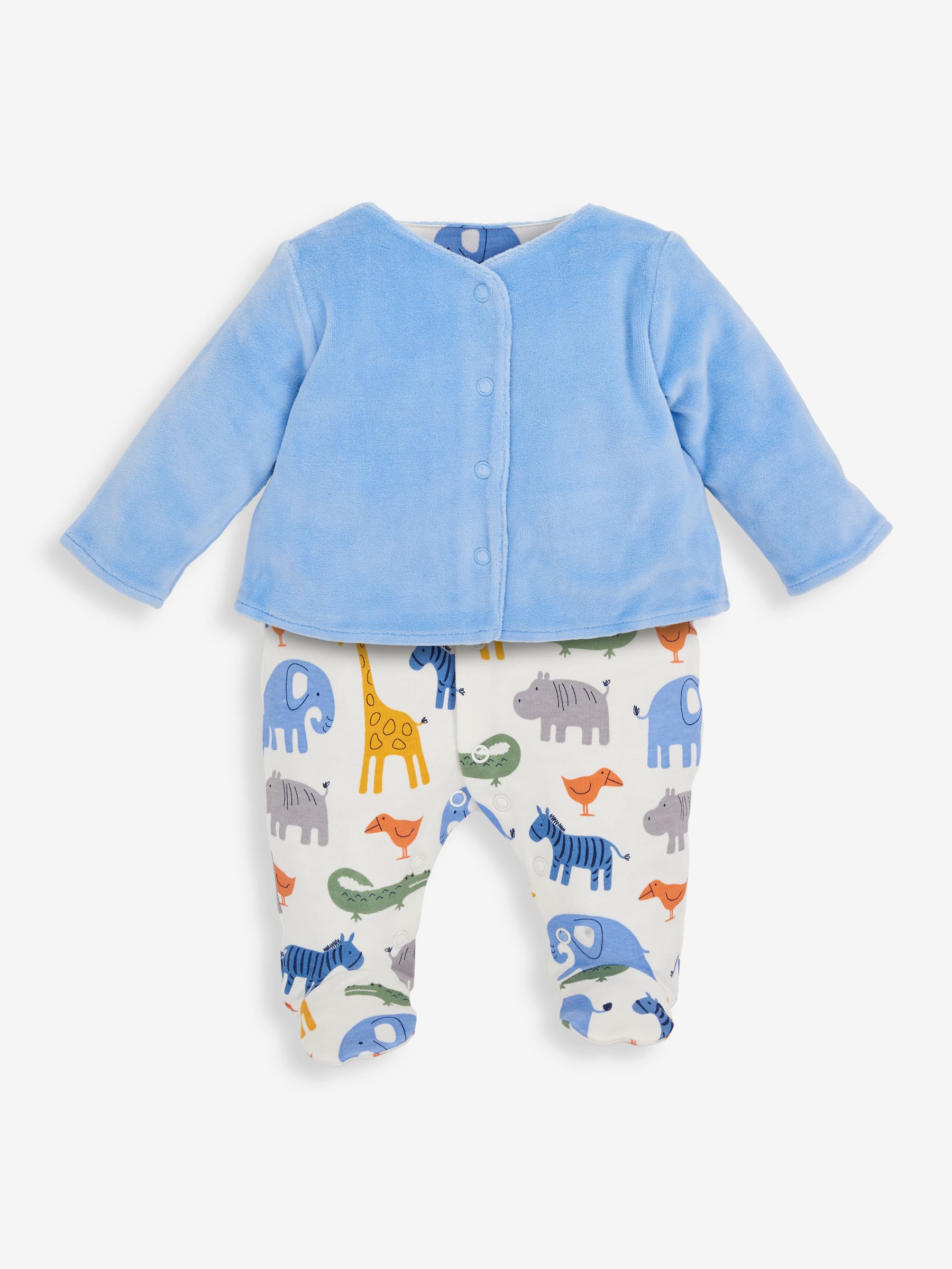 2-Piece Blue Sleepsuit & Velour Jacket Set in Safari - Image 5 of 5