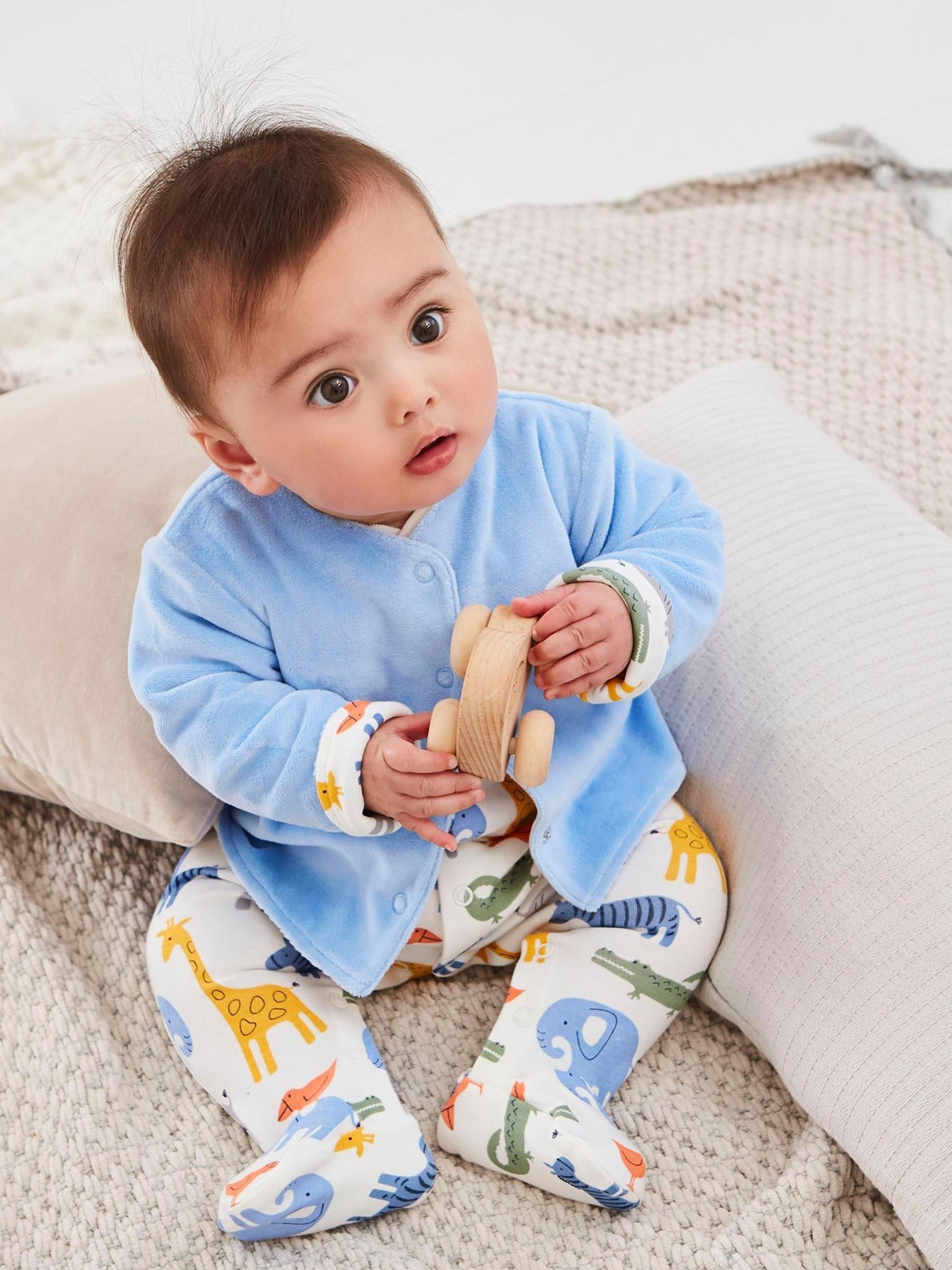 2-Piece Blue Sleepsuit & Velour Jacket Set in Safari - Image 5 of 5