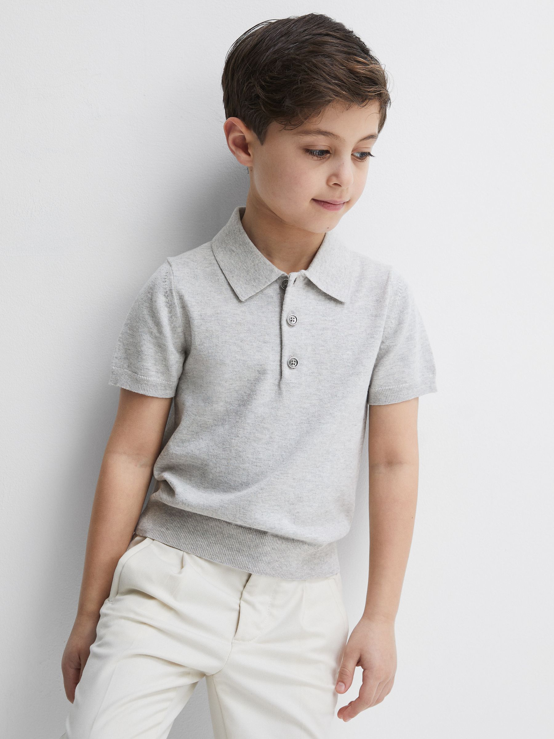 Knitted Polo Shirt in Grey Melange - Image 1 of 7
