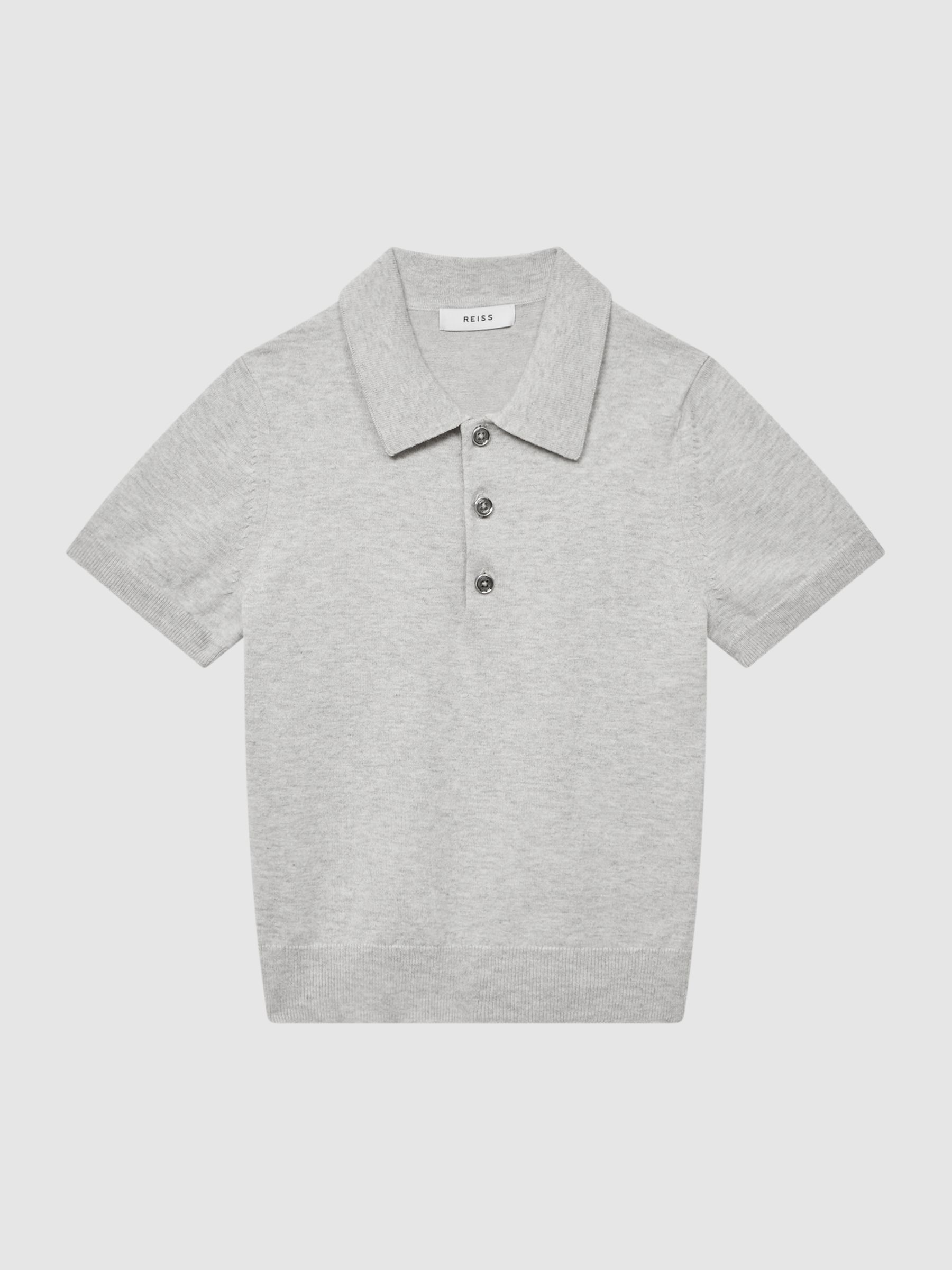 Knitted Polo Shirt in Grey Melange - Image 2 of 7