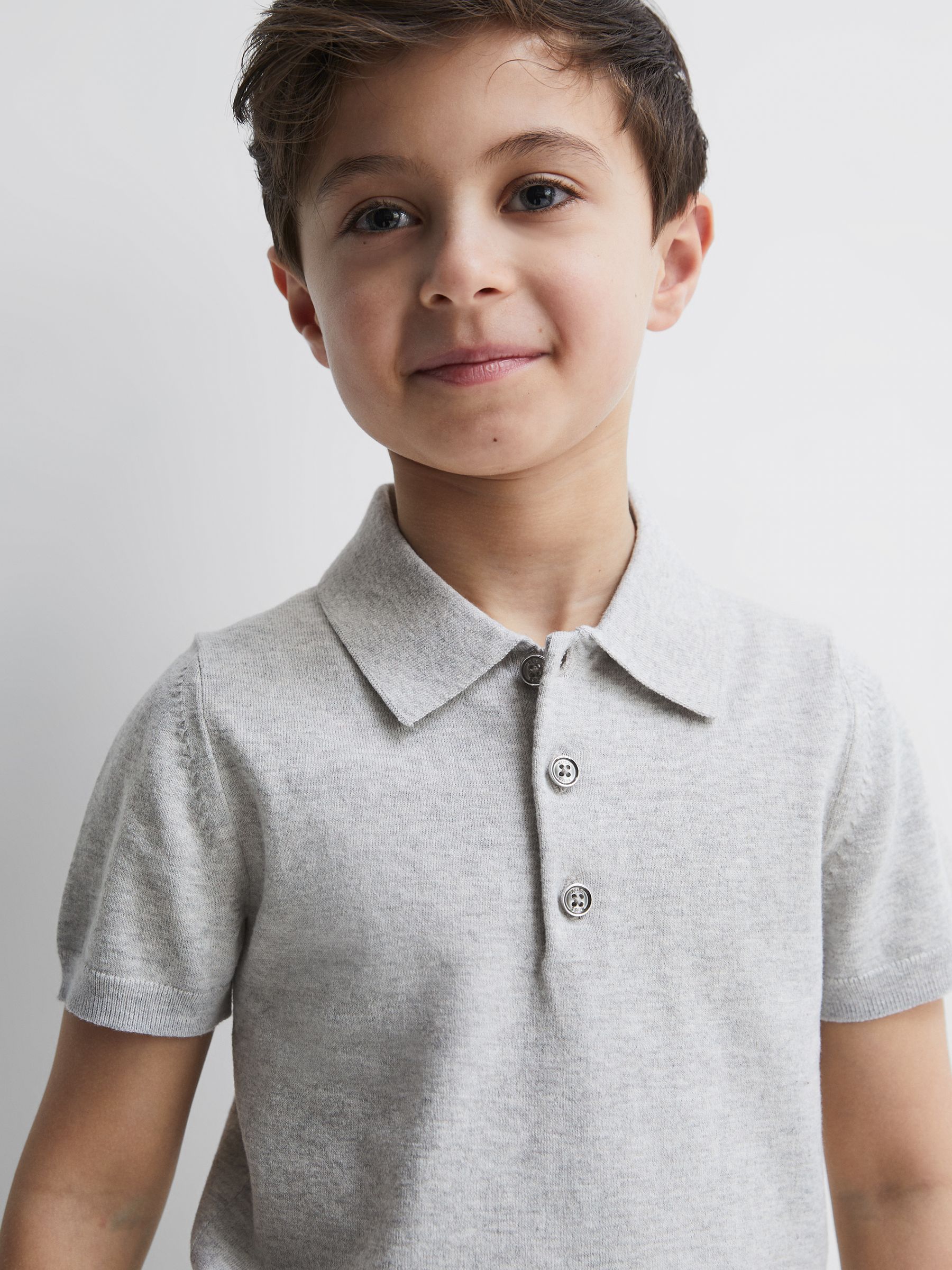 Knitted Polo Shirt in Grey Melange - Image 3 of 7