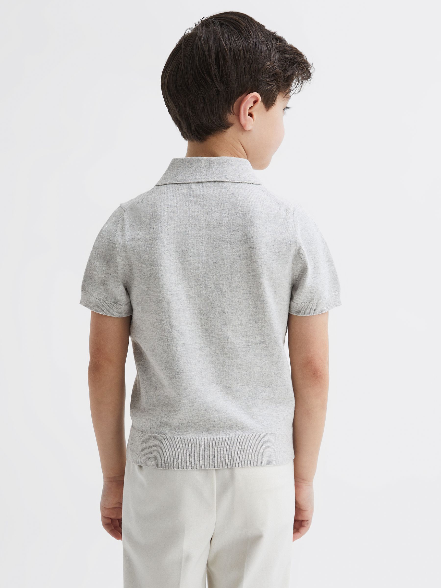 Knitted Polo Shirt in Grey Melange - Image 5 of 7