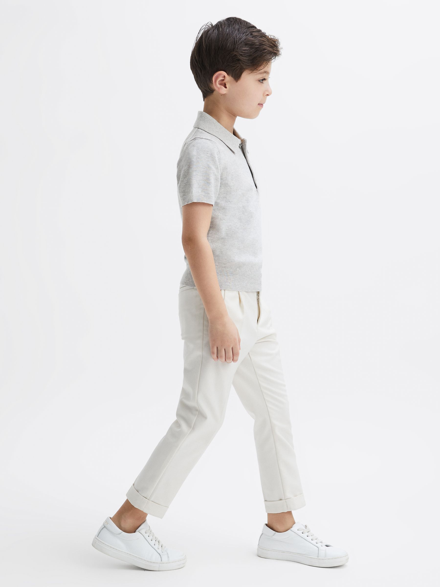 Knitted Polo Shirt in Grey Melange - Image 6 of 7