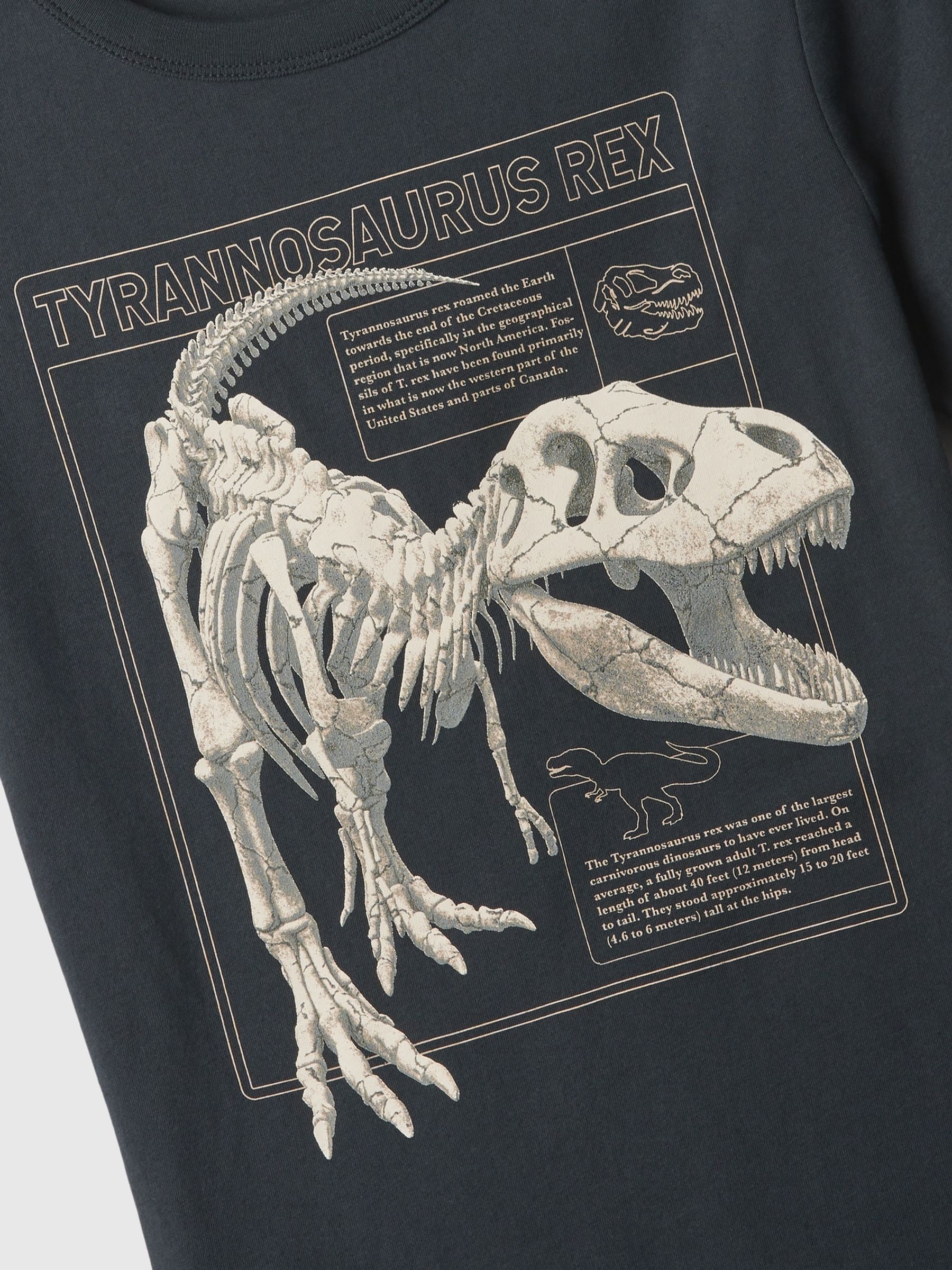 Black Dino Graphic Short Sleeve Crew Neck T-Shirt (4-13yrs) - Image 2 of 2