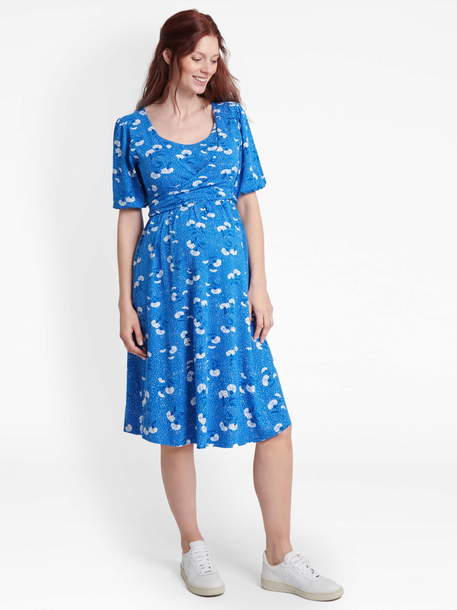 Blue Floral Print Maternity & Nursing Wrap Dress - Image 1 of 2