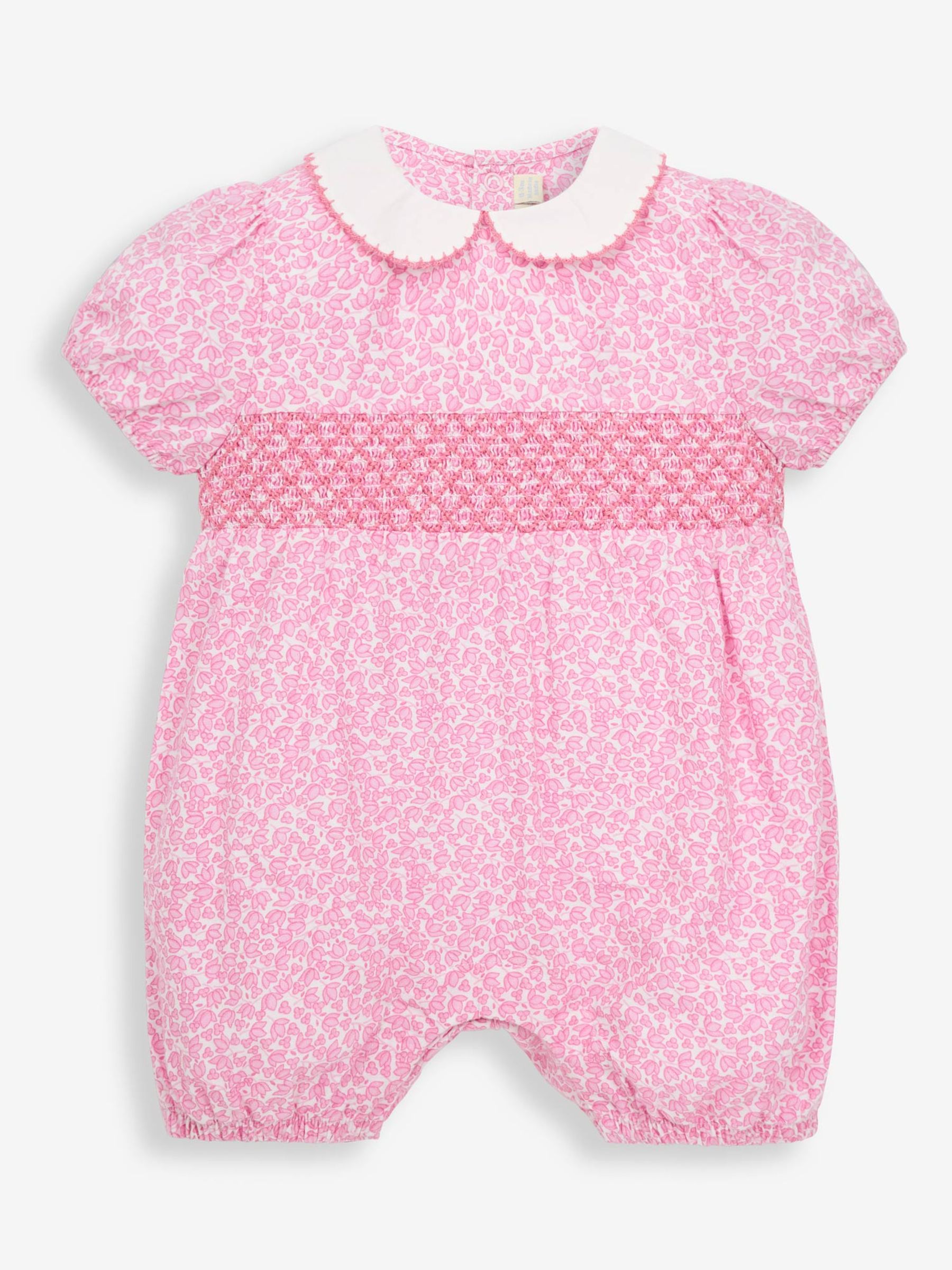 Pink Bud Print Smocked Baby Romper - Image 1 of 2
