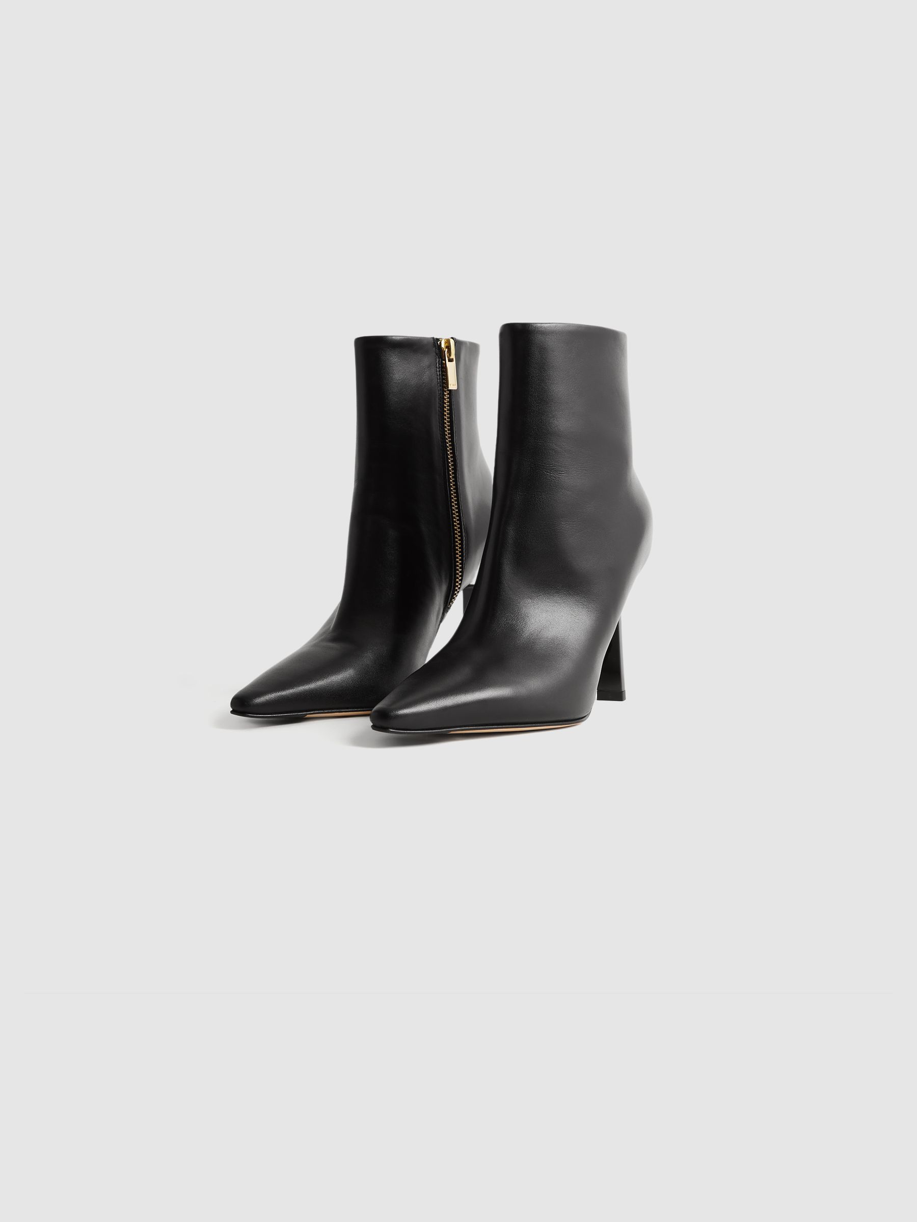 Italian Leather Heeled Ankle Boots in Black - Image 3 of 7