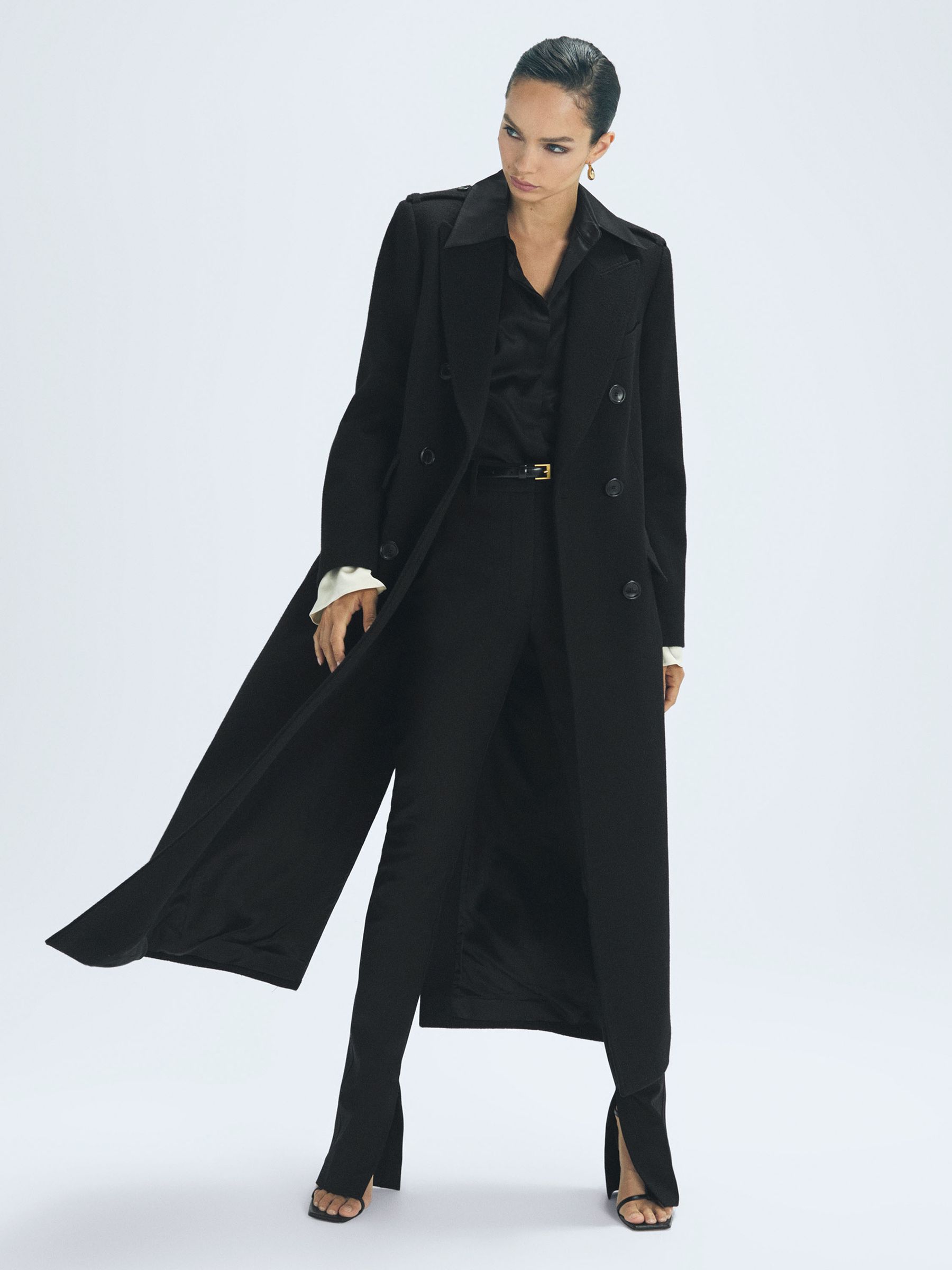 Atelier Wool-Cashmere Blend Double Breasted Long Coat in Black - Image 1 of 5