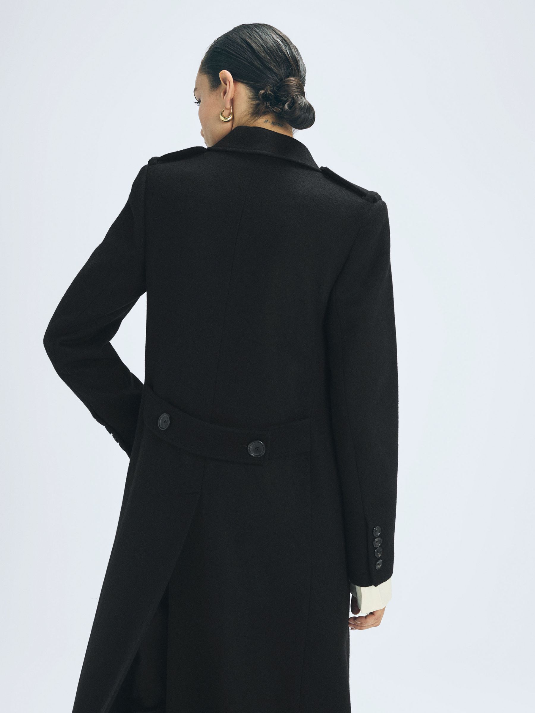 Atelier Wool-Cashmere Blend Double Breasted Long Coat in Black - Image 4 of 5