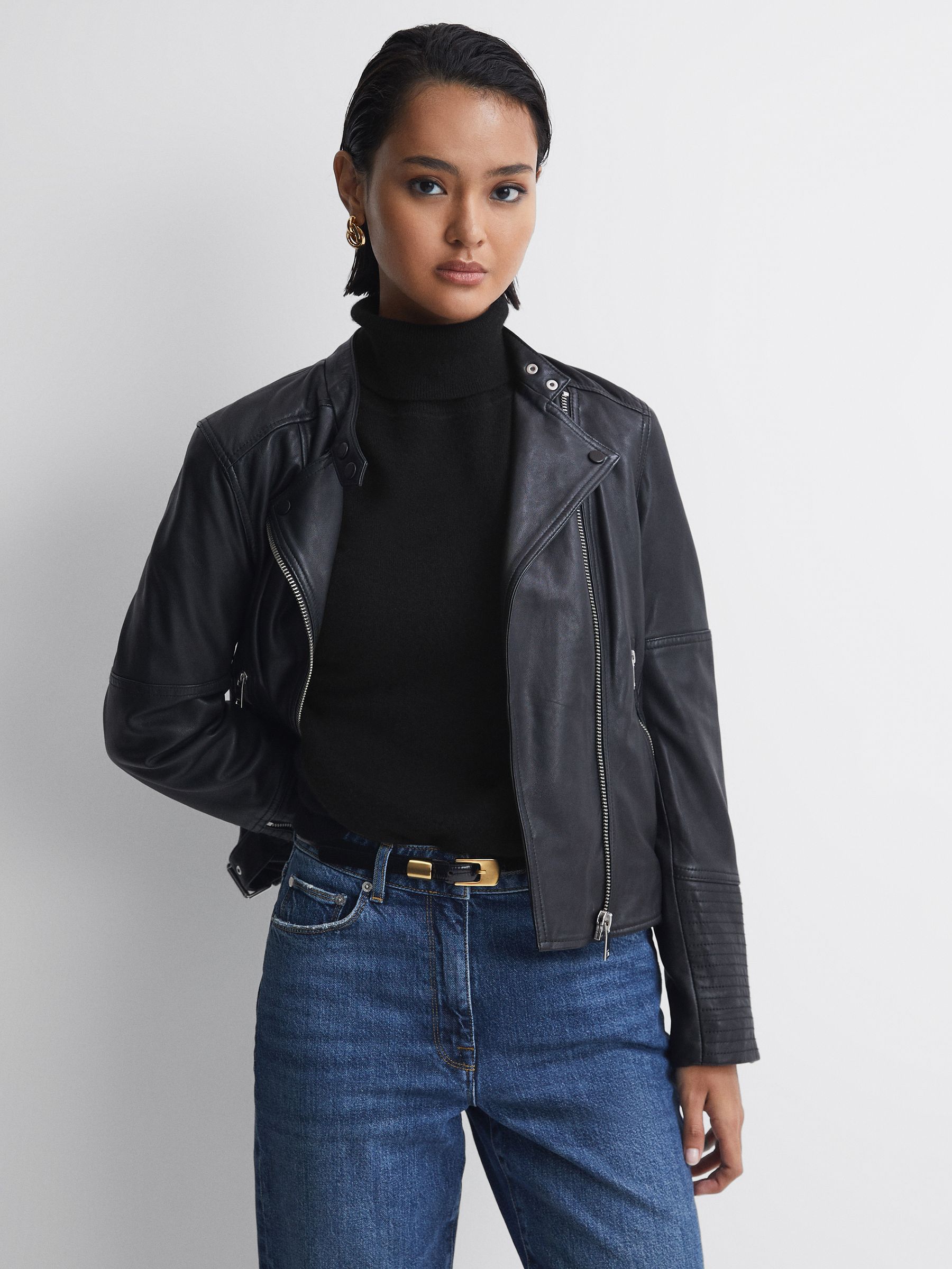 Fitted Cashmere Roll Neck Top in Black - Image 3 of 5