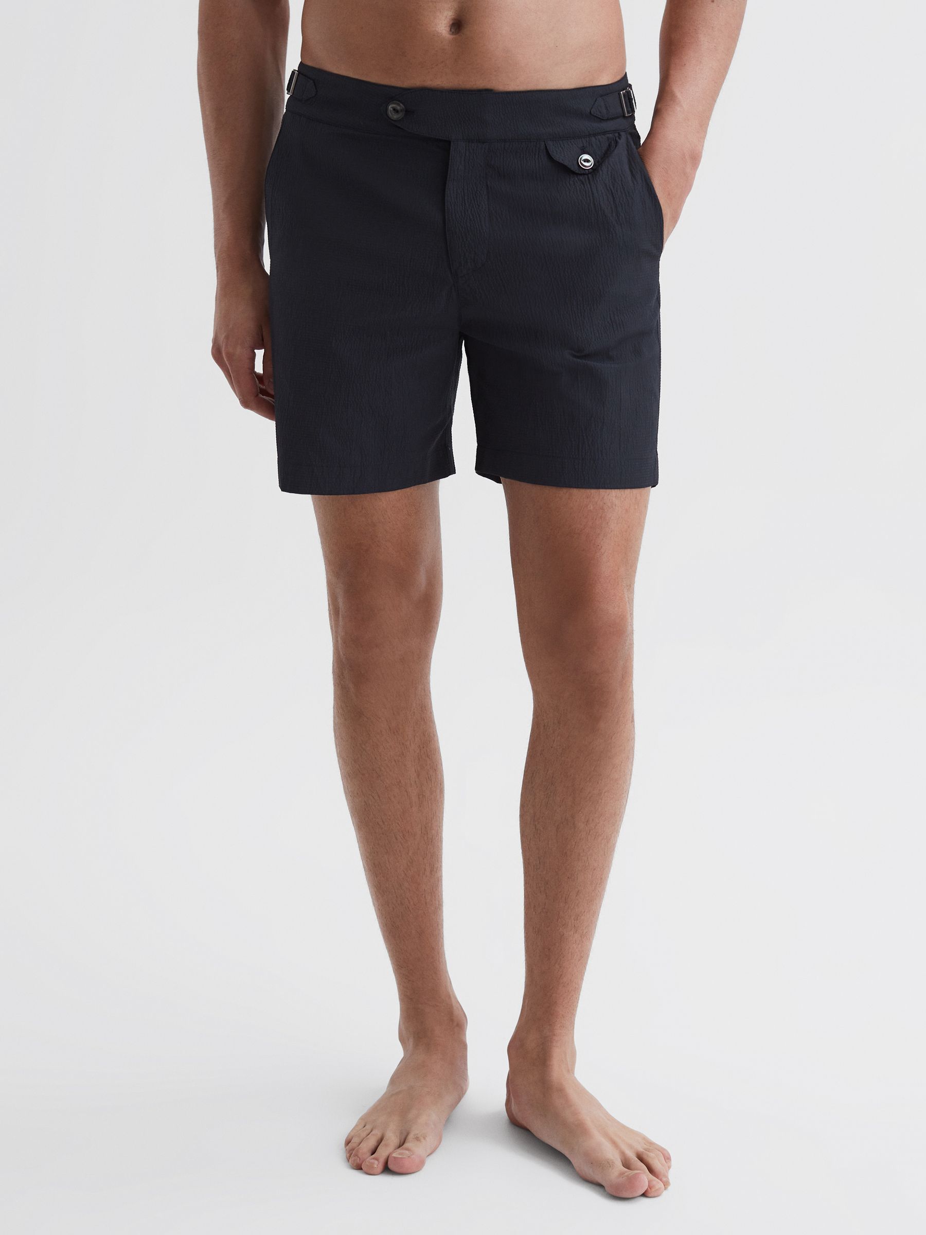 Hemingsworth Side Adjuster Swim Shorts in Navy Stripe - Image 3 of 5