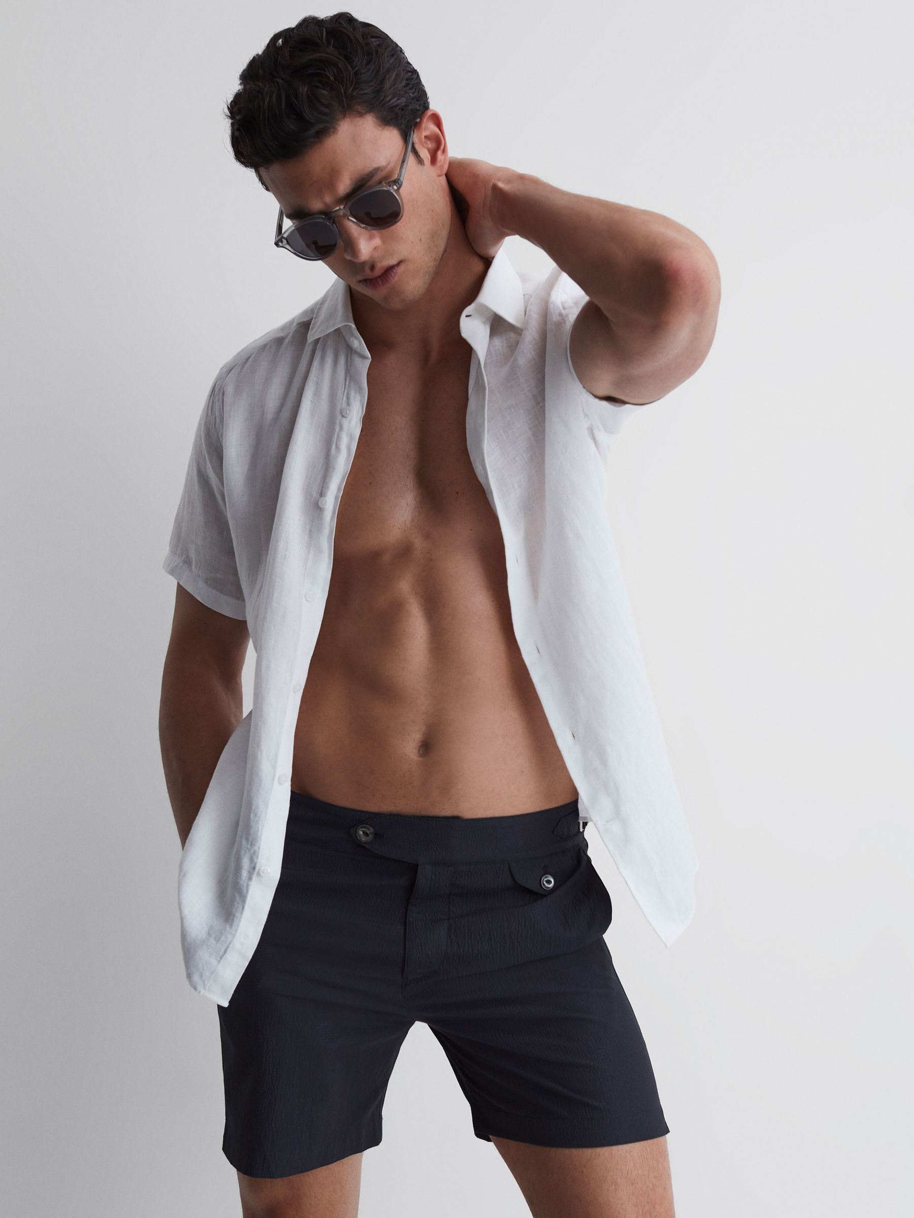 Hemingsworth Side Adjuster Swim Shorts in Navy Stripe - Image 5 of 5