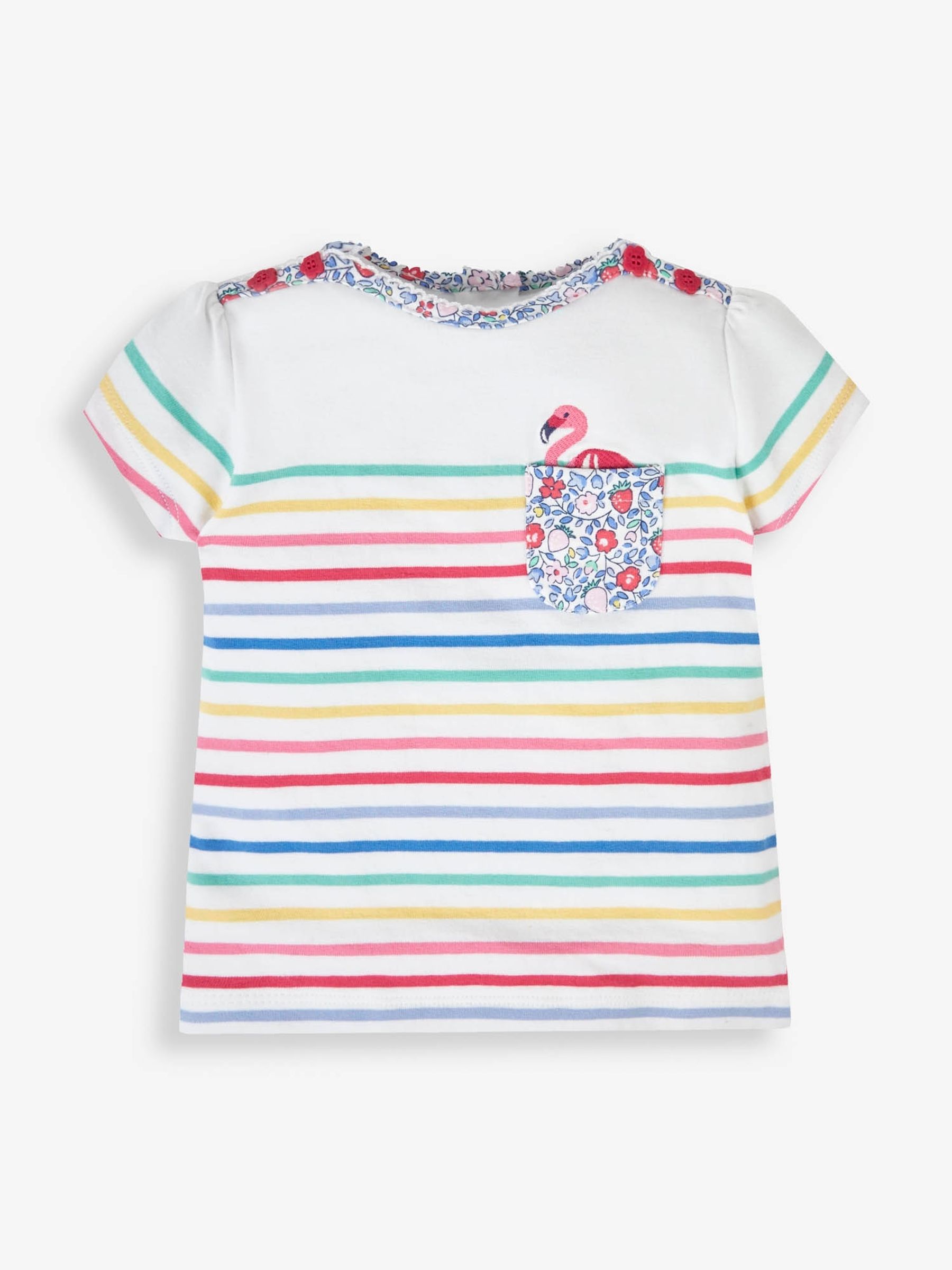 Rainbow Stripe Flamingo Pocket Breton T-Shirt - Image 1 of 3