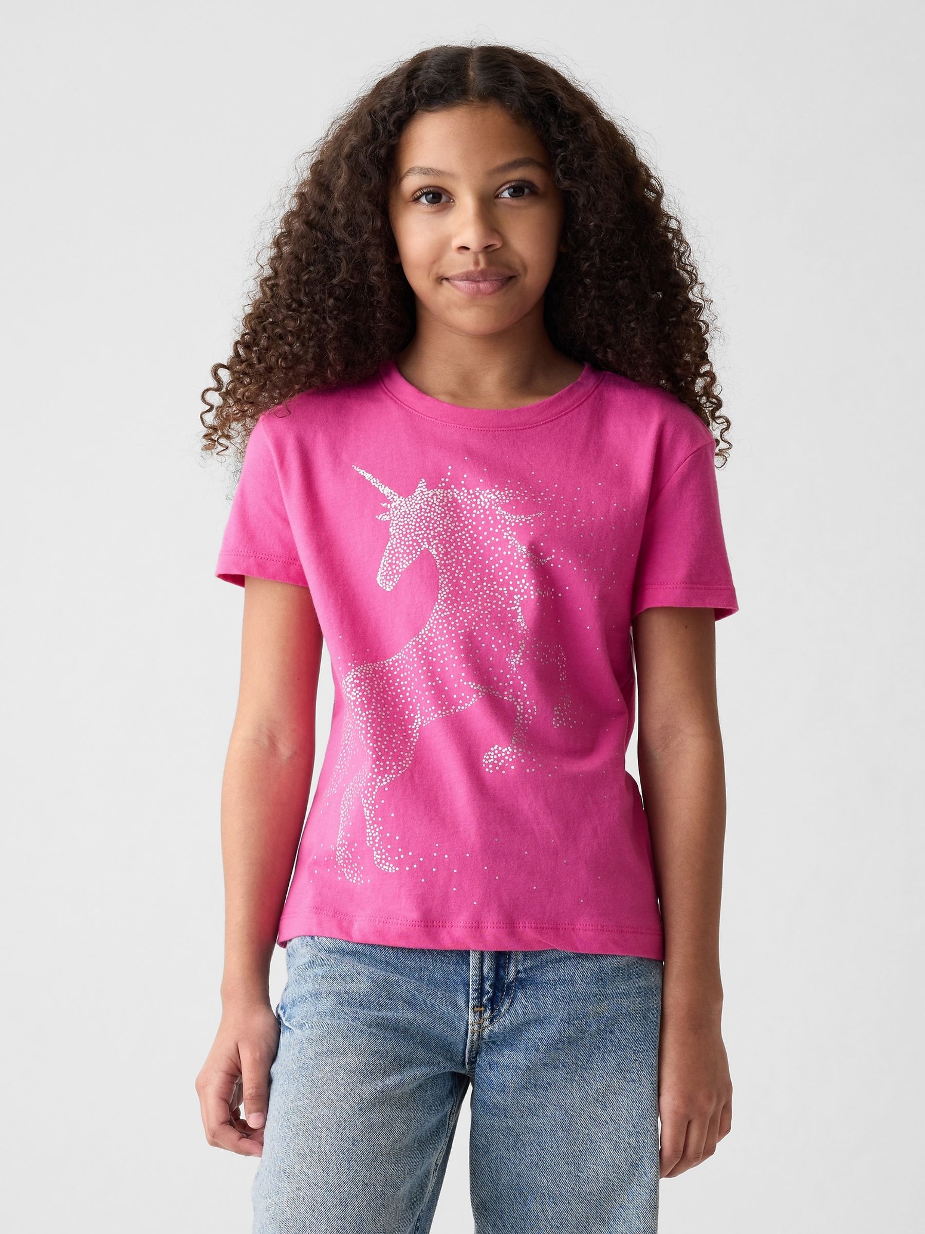 Pink Unicorn Graphic Short Sleeve Crew Neck T-Shirt (4-13yrs) - Image 1 of 1