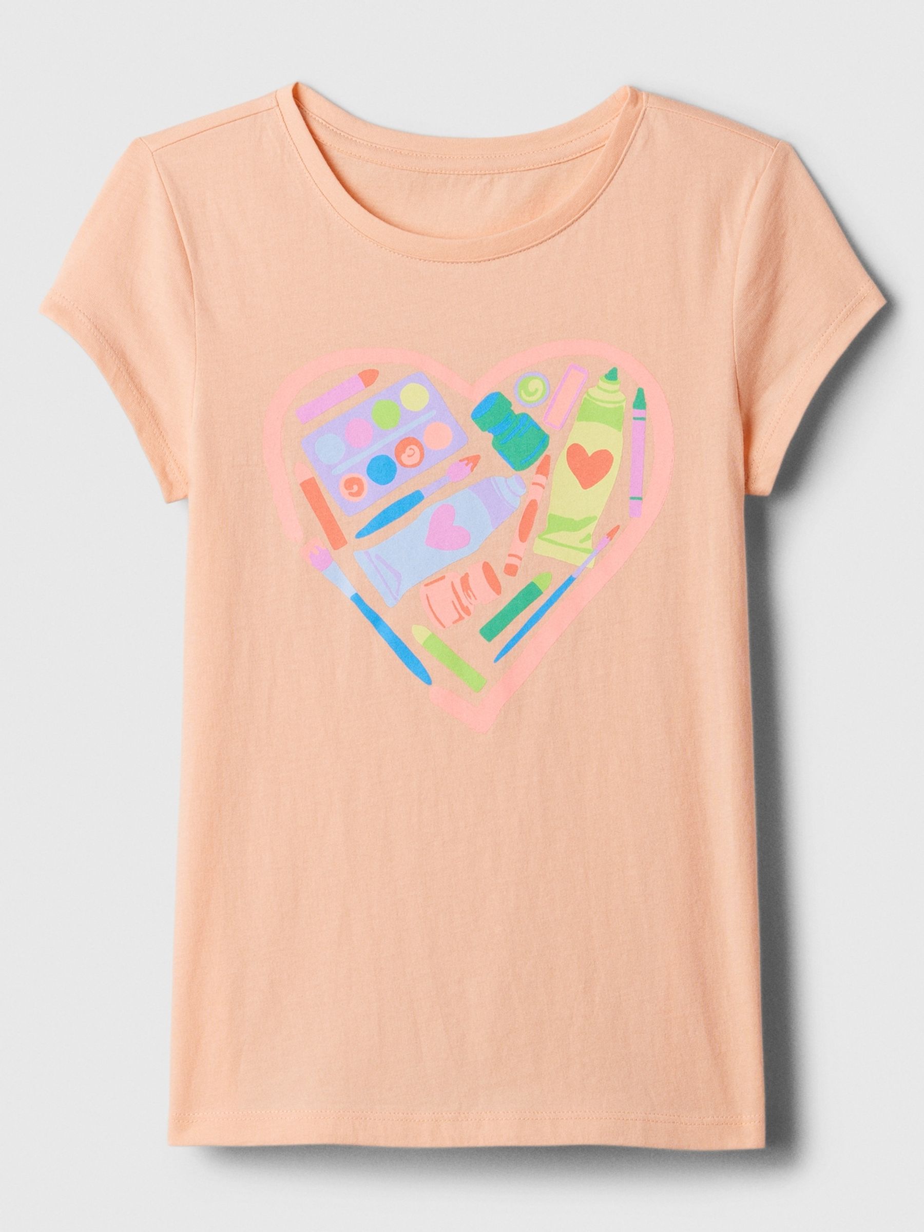 Orange Heart Graphic Short Sleeve Crew Neck T-Shirt (4-13yrs) - Image 1 of 1
