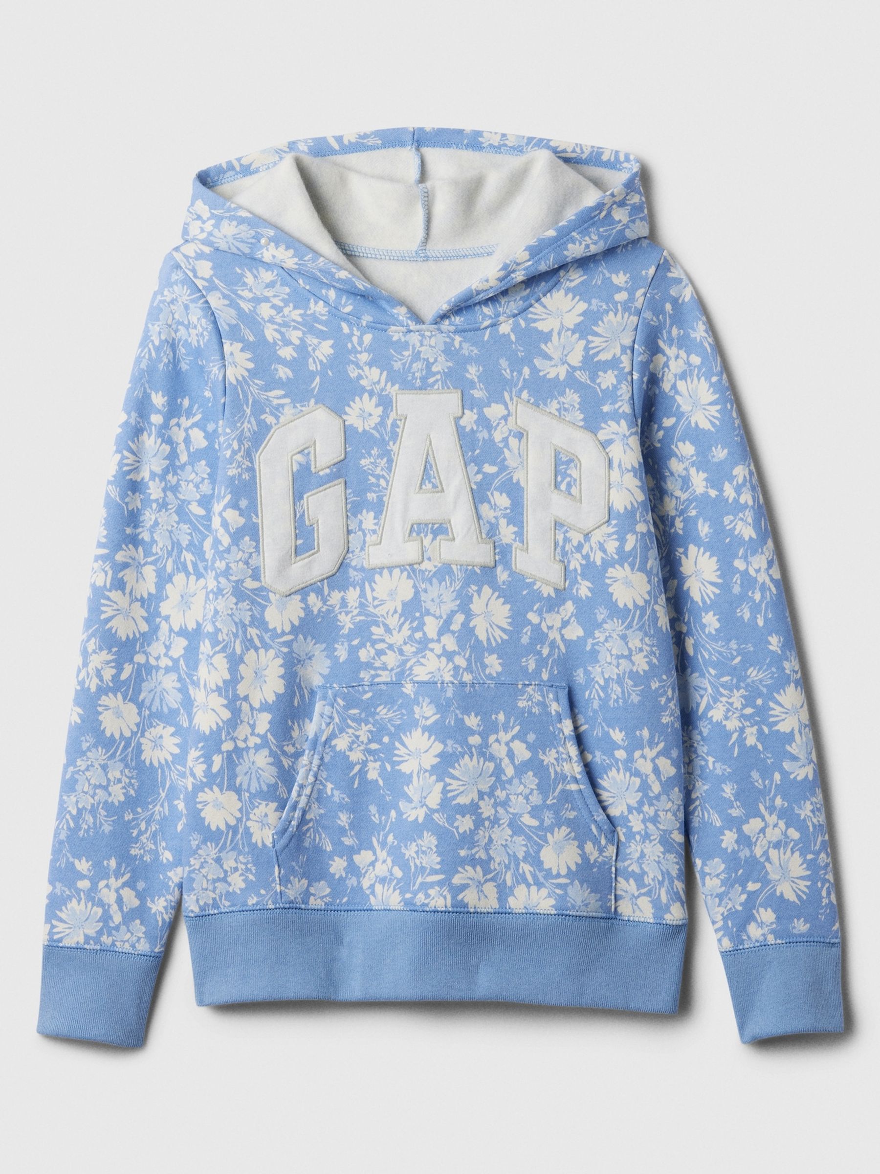 Blue/White Floral Logo Graphic Print Hoodie (4-13yrs) - Image 1 of 2