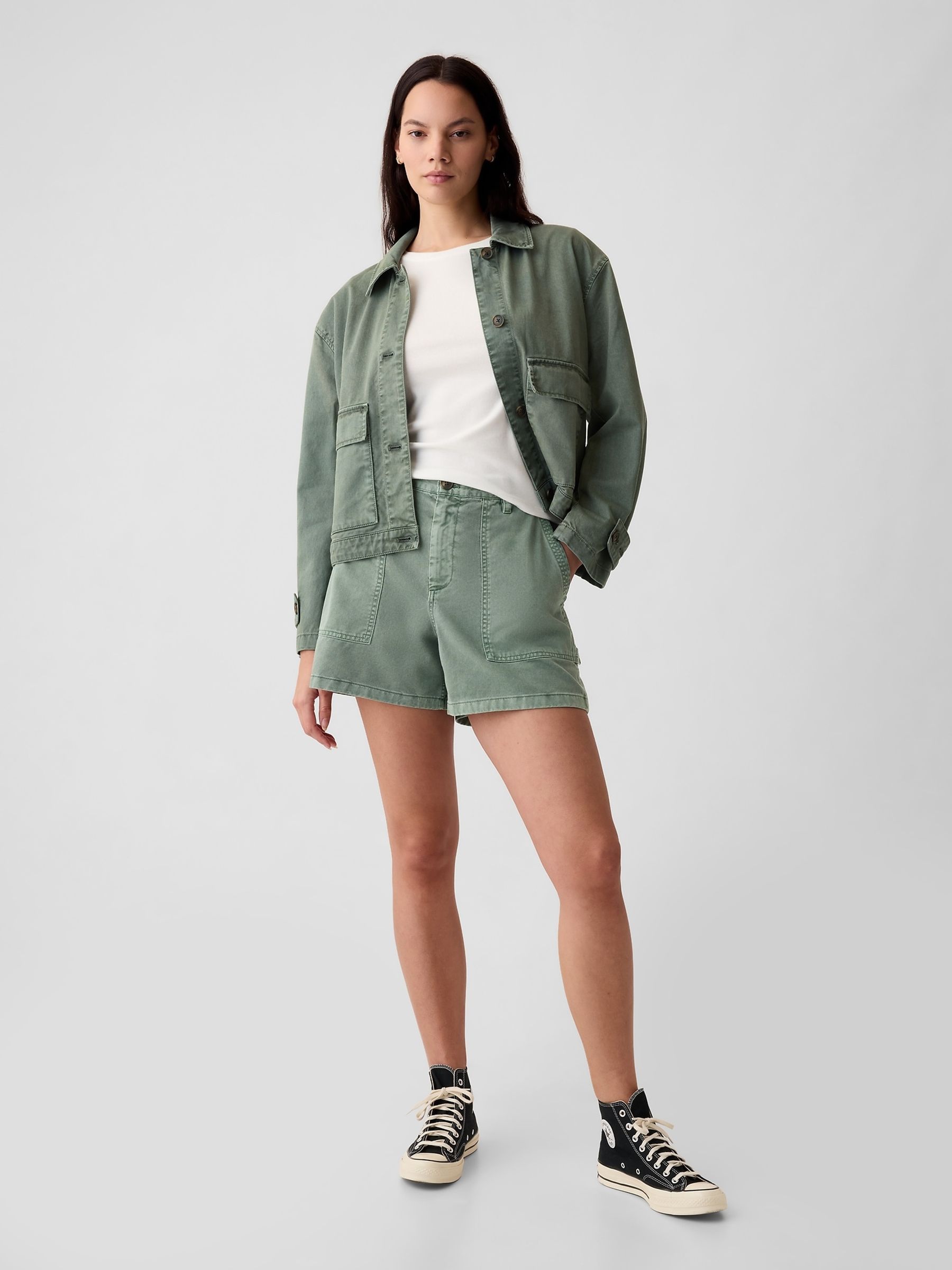 Green Cotton Twill Carpenter Shorts - Image 1 of 8