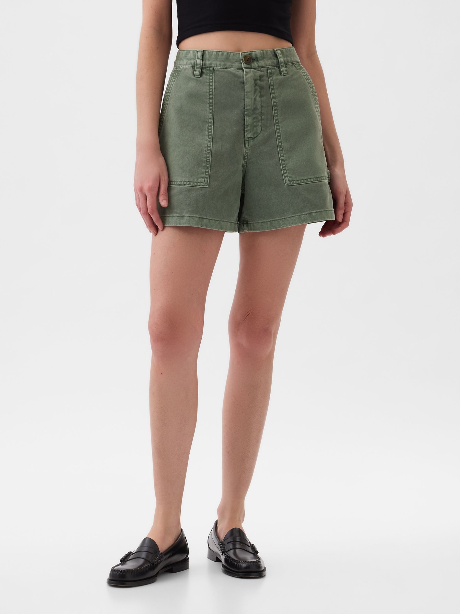 Green Cotton Twill Carpenter Shorts - Image 4 of 8