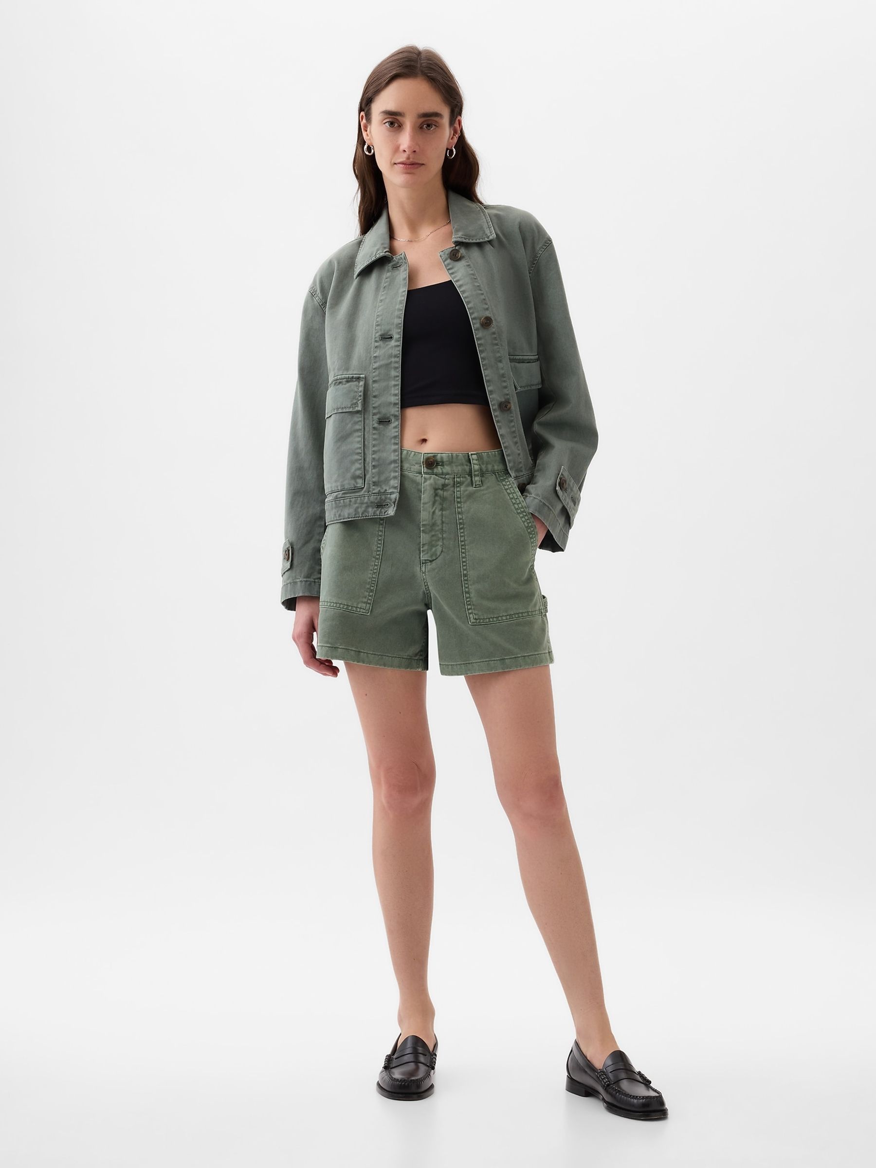 Green Cotton Twill Carpenter Shorts - Image 5 of 8