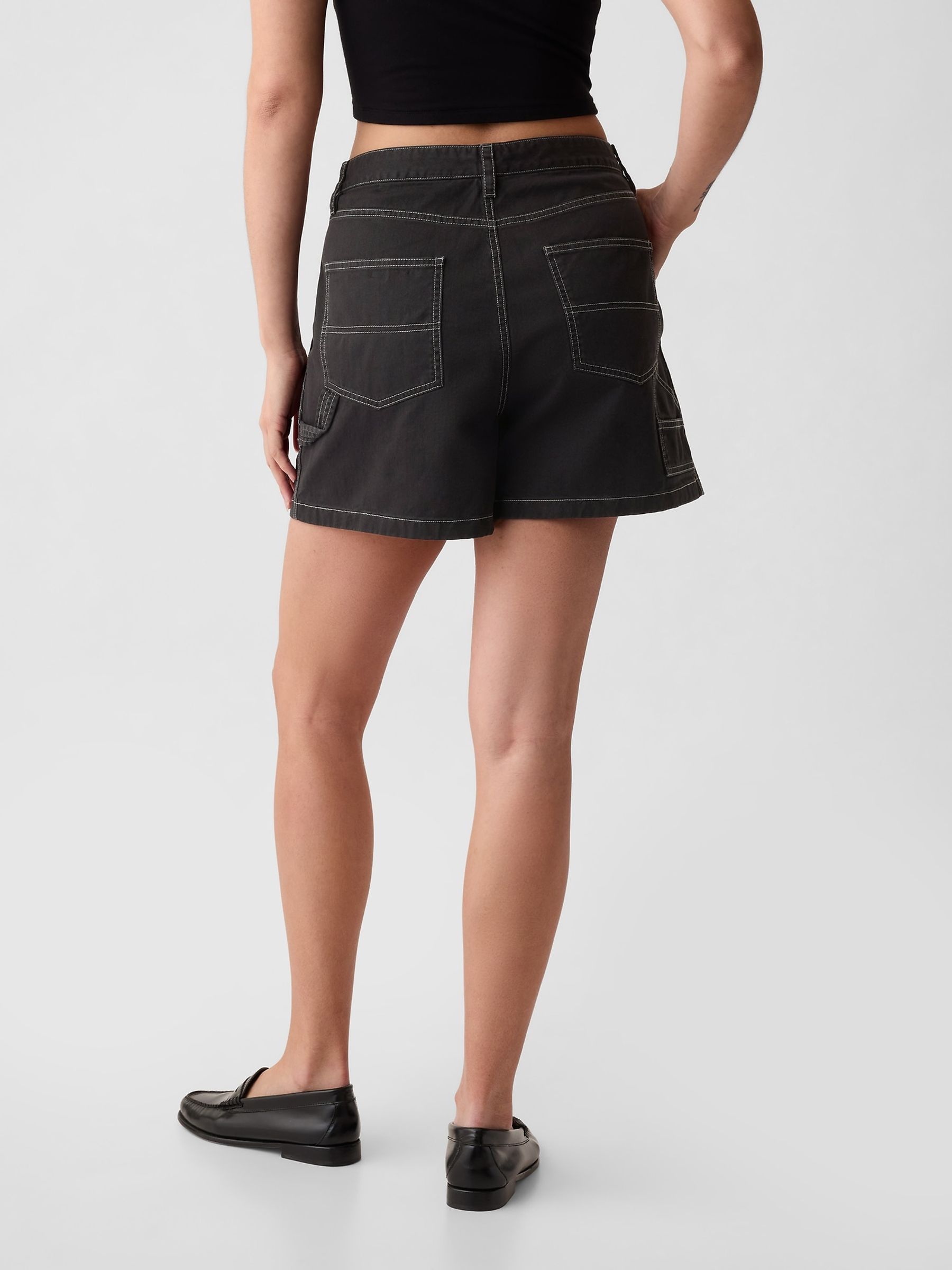 Black Cotton Twill Carpenter Shorts - Image 2 of 10