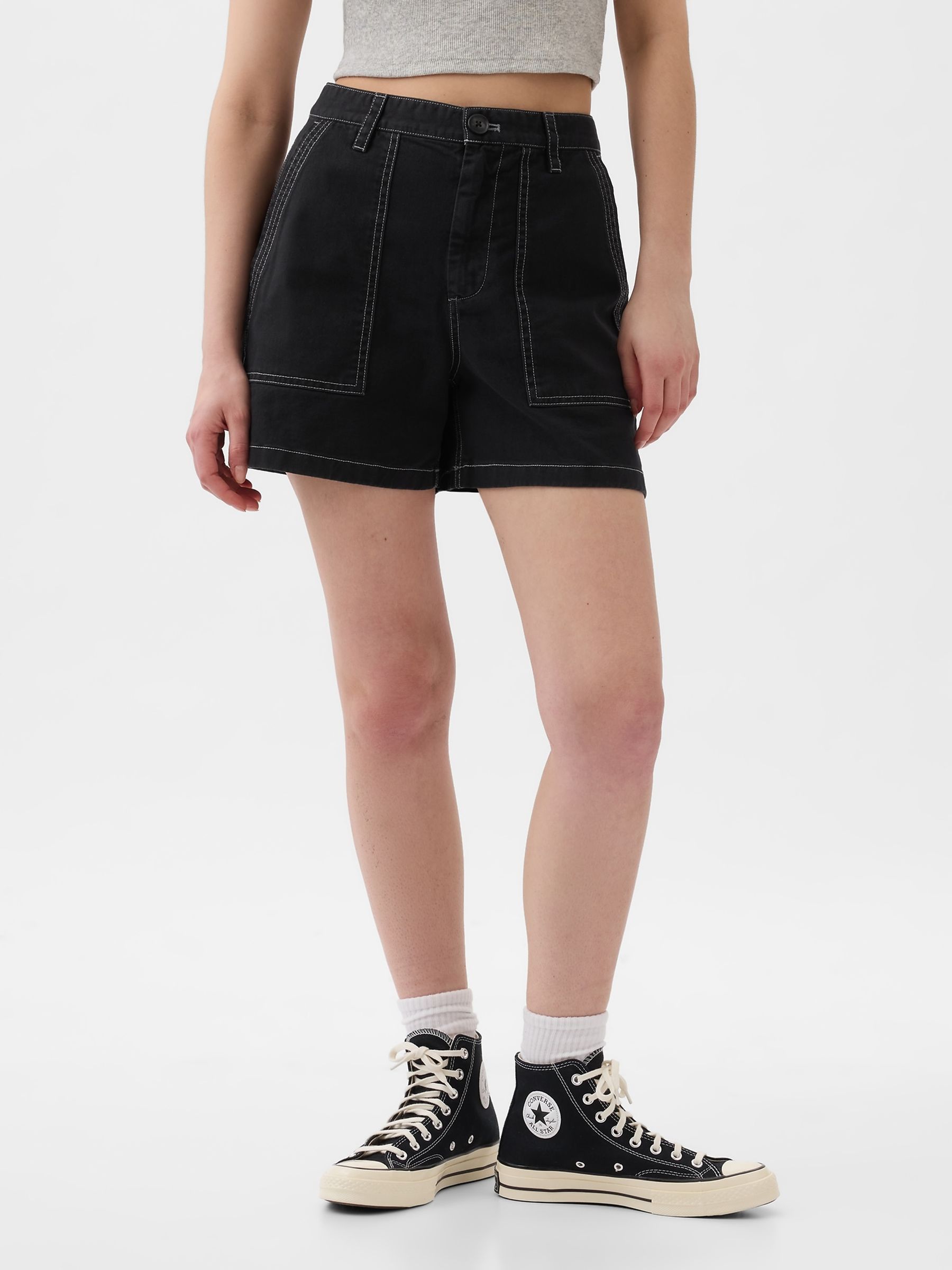 Black Cotton Twill Carpenter Shorts - Image 3 of 10