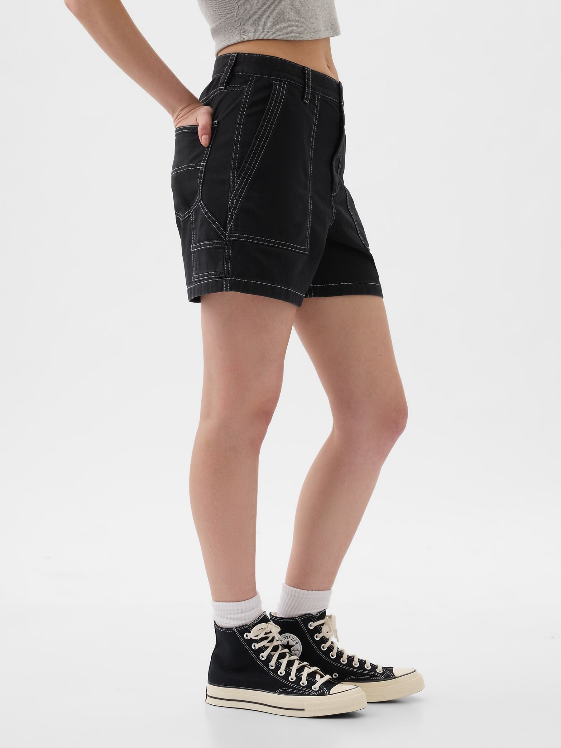 Black Cotton Twill Carpenter Shorts - Image 4 of 10