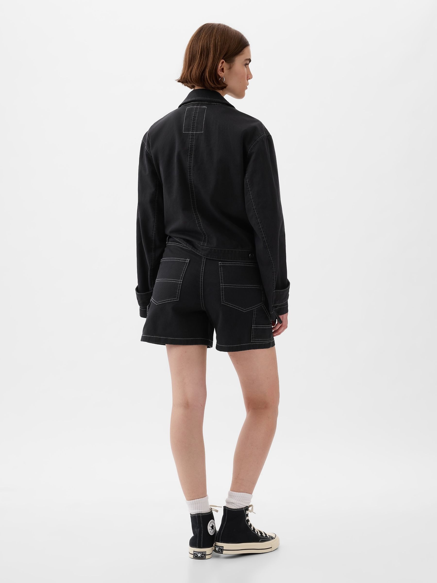 Black Cotton Twill Carpenter Shorts - Image 5 of 10