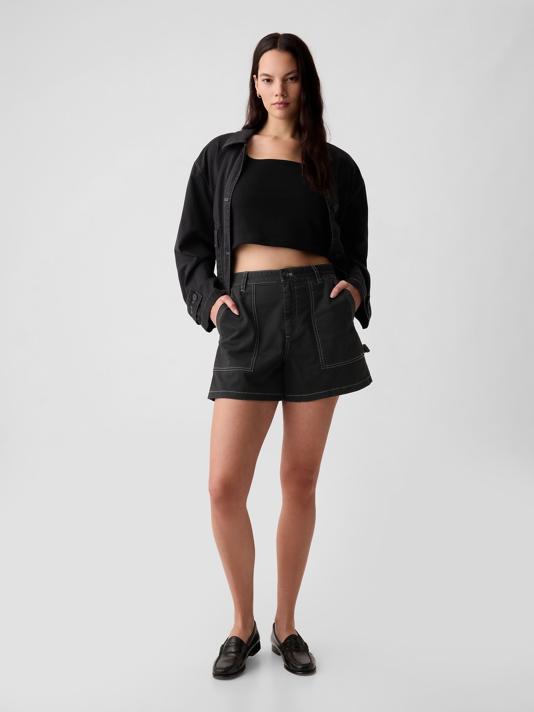 Black Cotton Twill Carpenter Shorts - Image 6 of 10