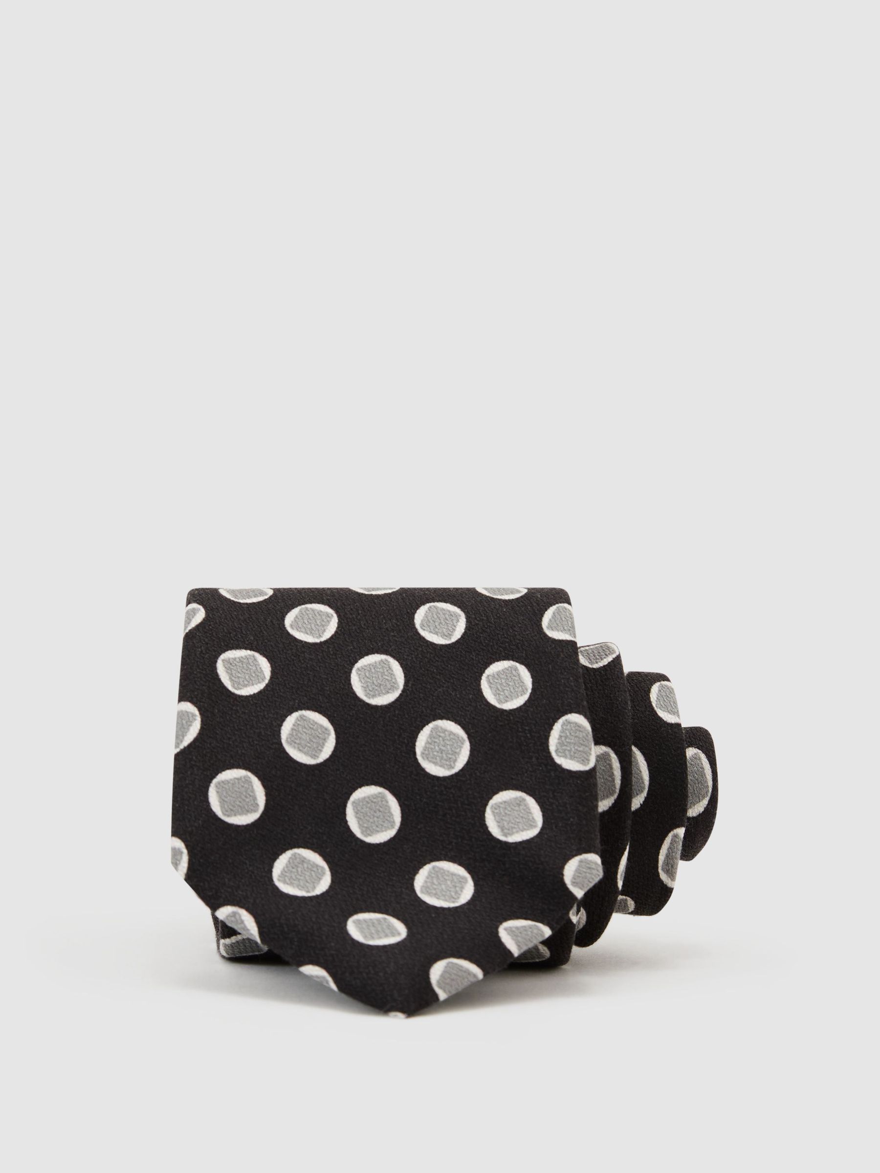 Silk Geometric Square Medallion-Print Tie in Black - Image 1 of 5